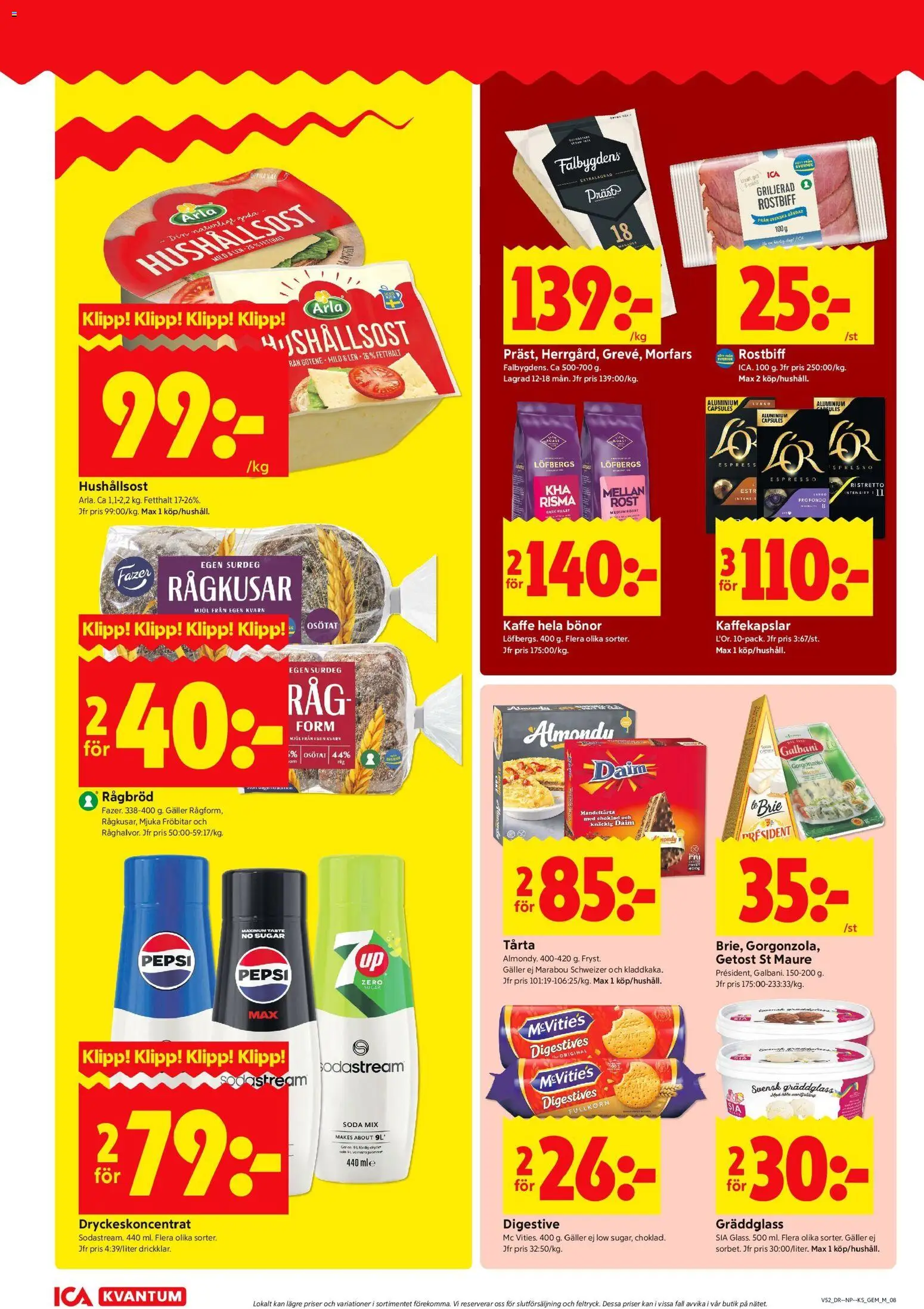ICA Kvantum reklamblad aktuell från 22.12.2025 | Sida: 8 | Produkter: Kvarn, Hushållsost, Kaffekapslar, Mandeltårta