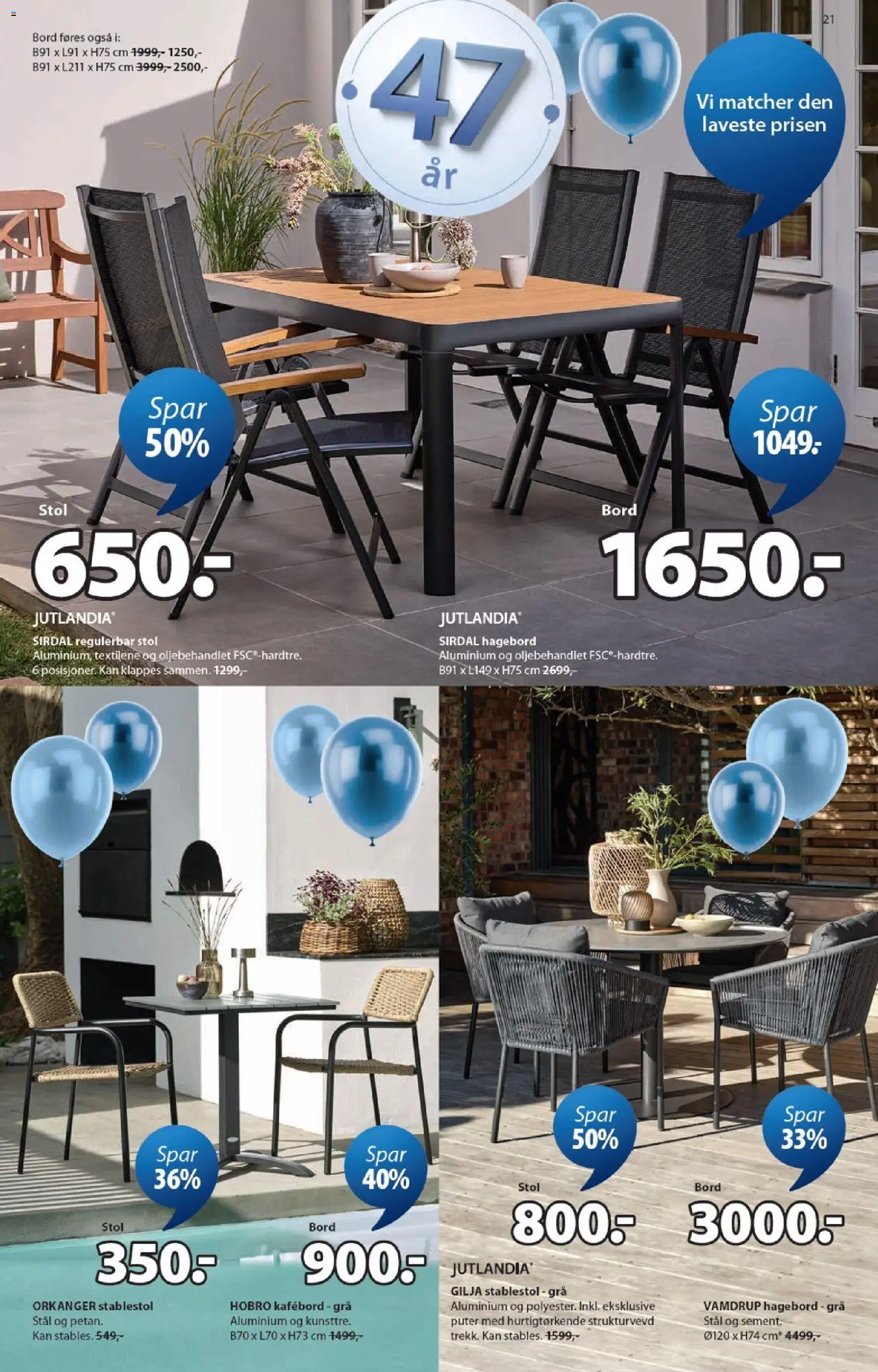 {H1} | Side: 21 | Produkter: Hagebord, Bord, Stol