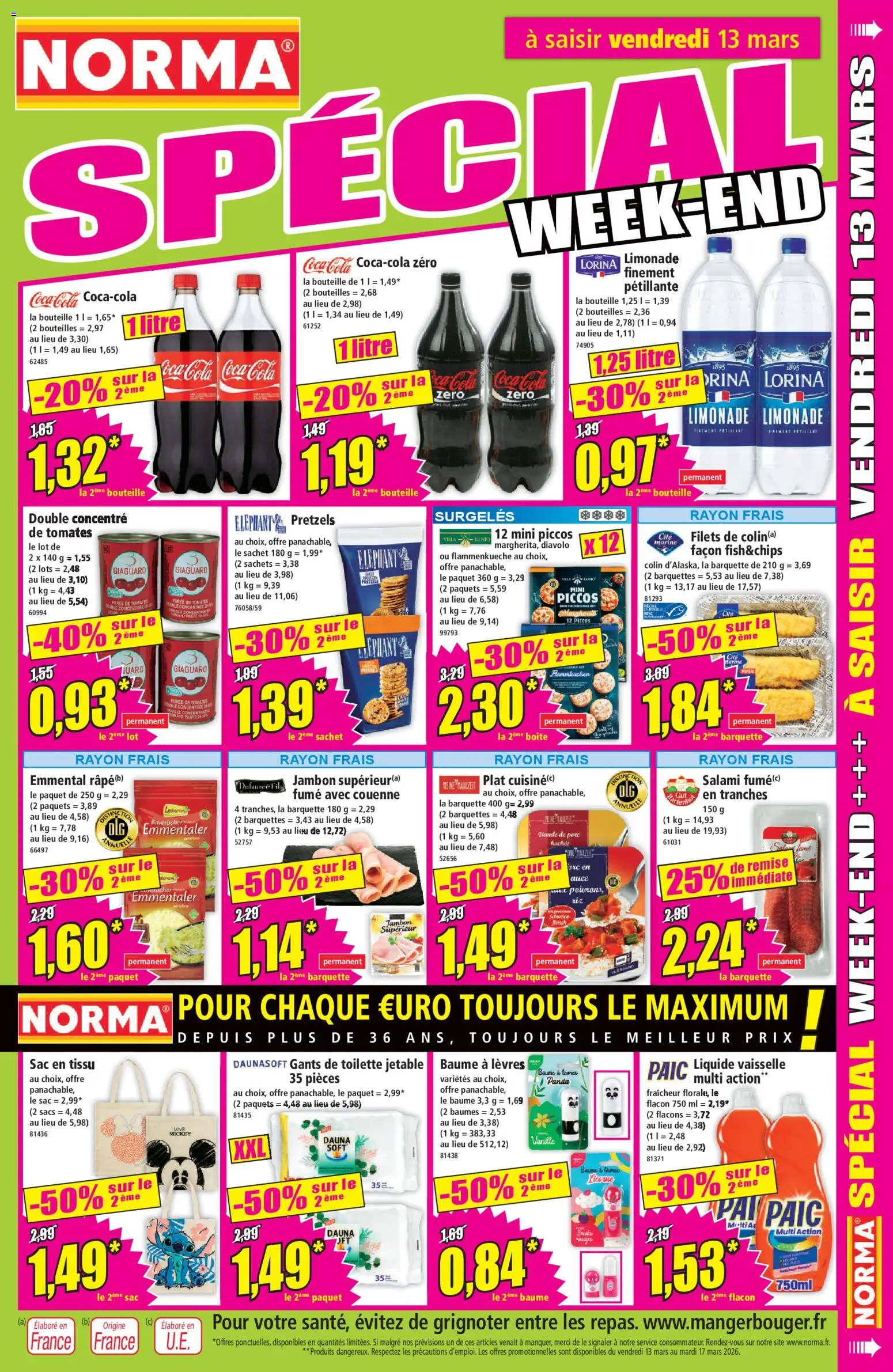{H1} | Page: 13 | Produits: Limonade, Coca cola, Salami, Gants