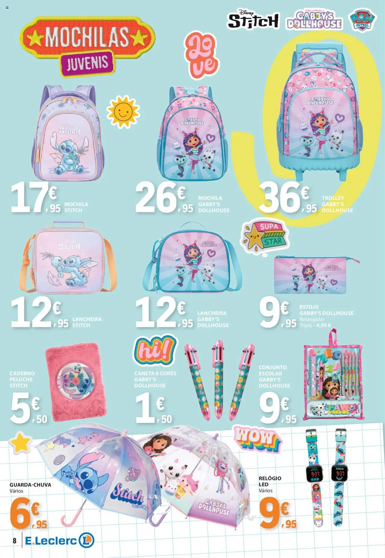 E.Leclerc - Folheto Regresso Aulas │ válido de 05.08.2025 | Página: 8 | Produtos: Mochila, Relógio, Caderno, Mochilas
