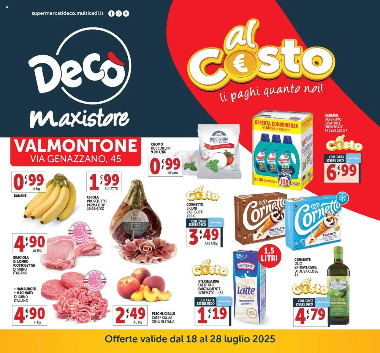 Volantino Decò del 18.07.2025 | Pagina: 1 | Prodotti: Banane, Olio, Lavatrice, Hamburger