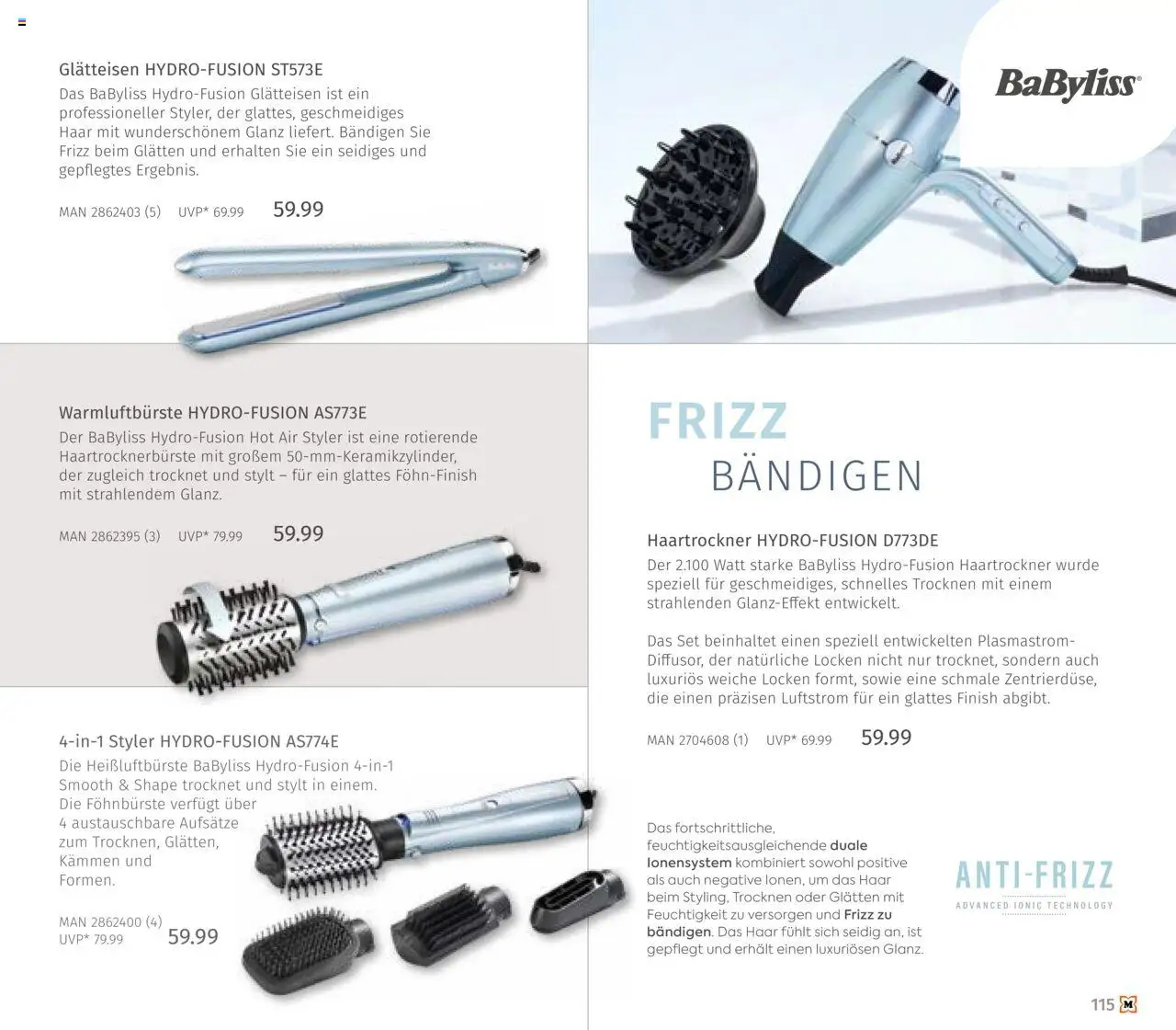 Müller Haushaltskatalog – gültig ab 03.10.2025 | Seite: 115 | Produkte: Haartrockner, Finish, Glätteisen