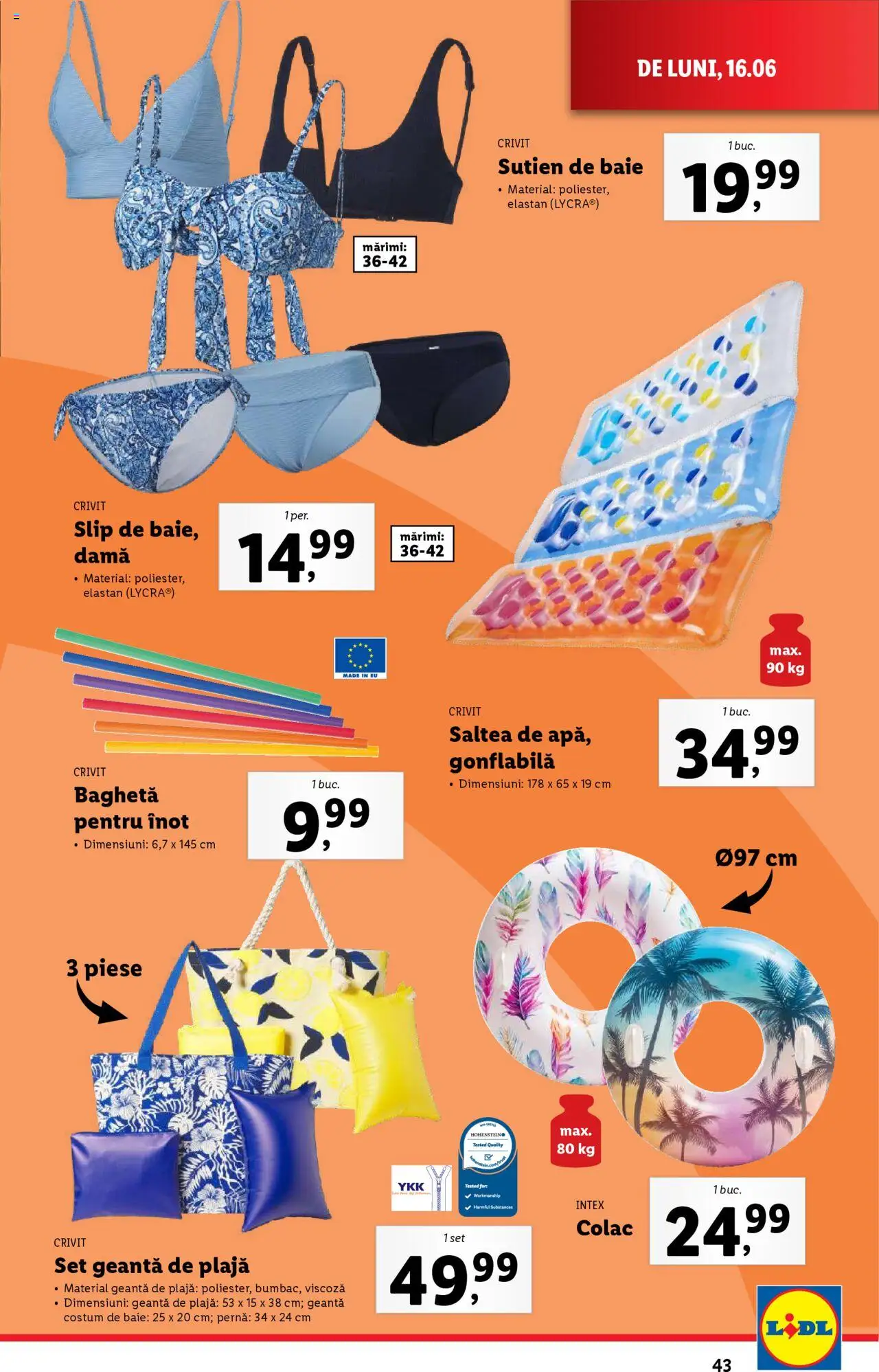 Catalog Lidl – valabil de la 16.06.2025 | Pagină: 43 | Produse: Saltea, Pernă, Sutien, Slip