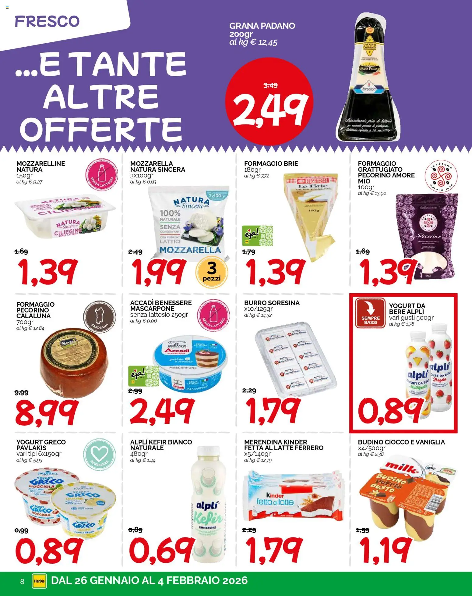 Volantino HarDis del 26.01.2026 | Pagina: 8 | Prodotti: Yogurt, Formaggio, Limone, Mascarpone