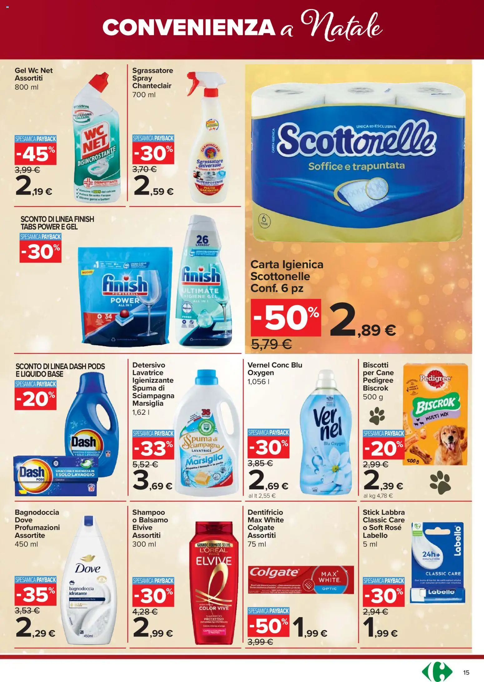 Volantino Carrefour del 18.12.2025 | Pagina: 15 | Prodotti: Shampoo, Dentifricio, Lavatrice, Profumo