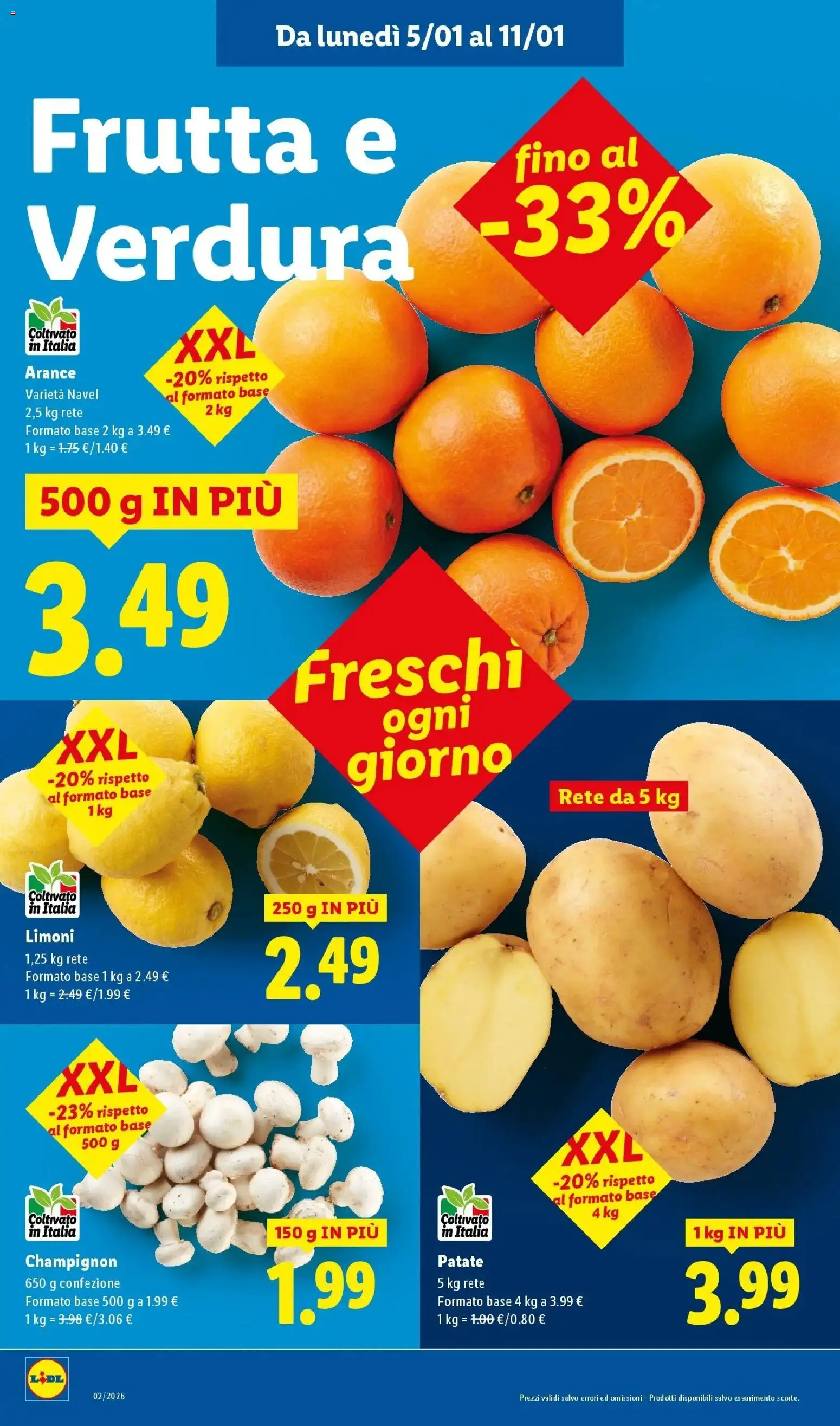 Volantino Lidl del 05.01.2026 | Pagina: 2 | Prodotti: Arance, Patate, Frutta