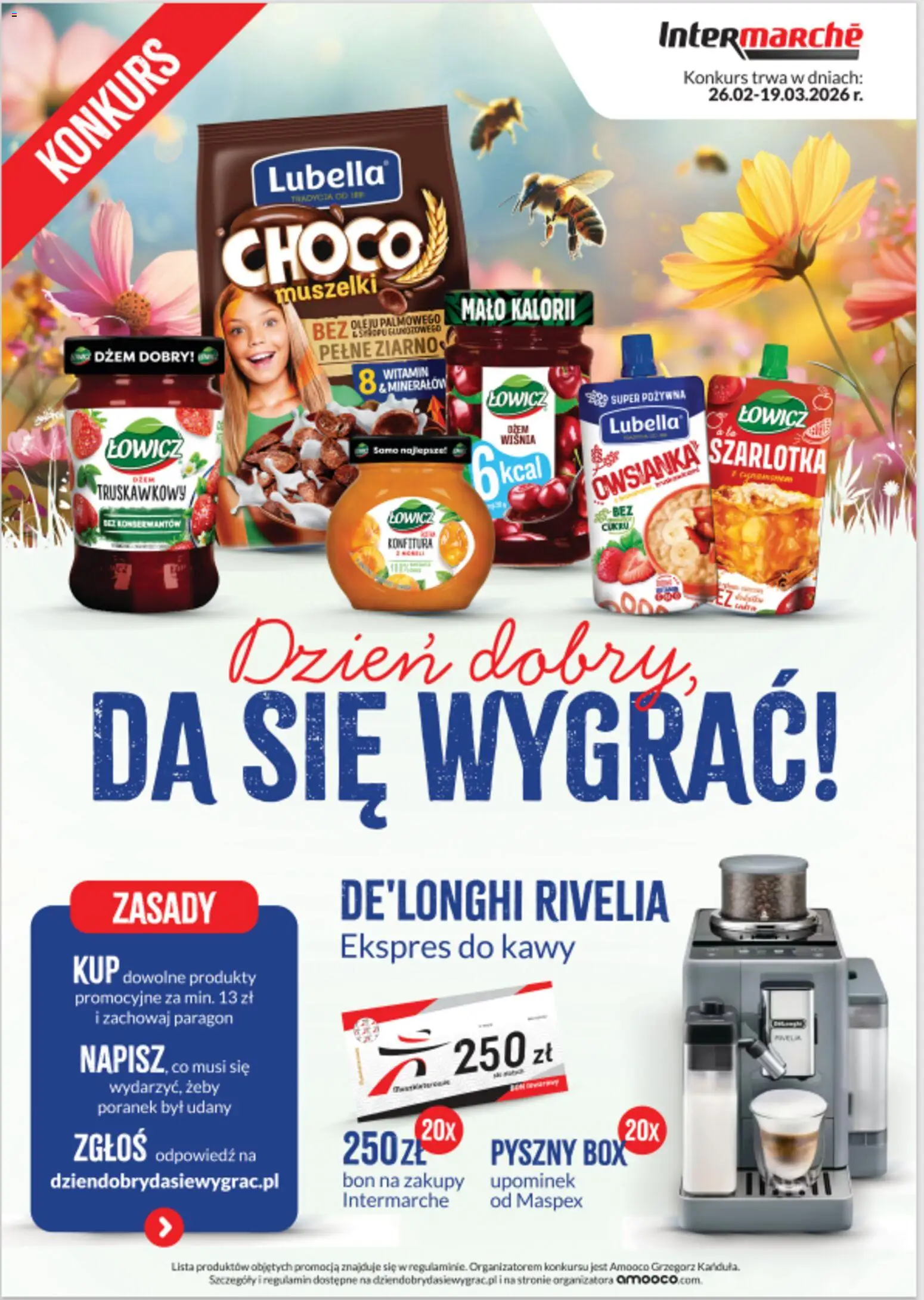 Intermarche Konkurs - Dzień dobry, da się wygrać od 26.02.2026 | Strona: 1 | Produkty: Owsianka, Ekspres do kawy, Dżem