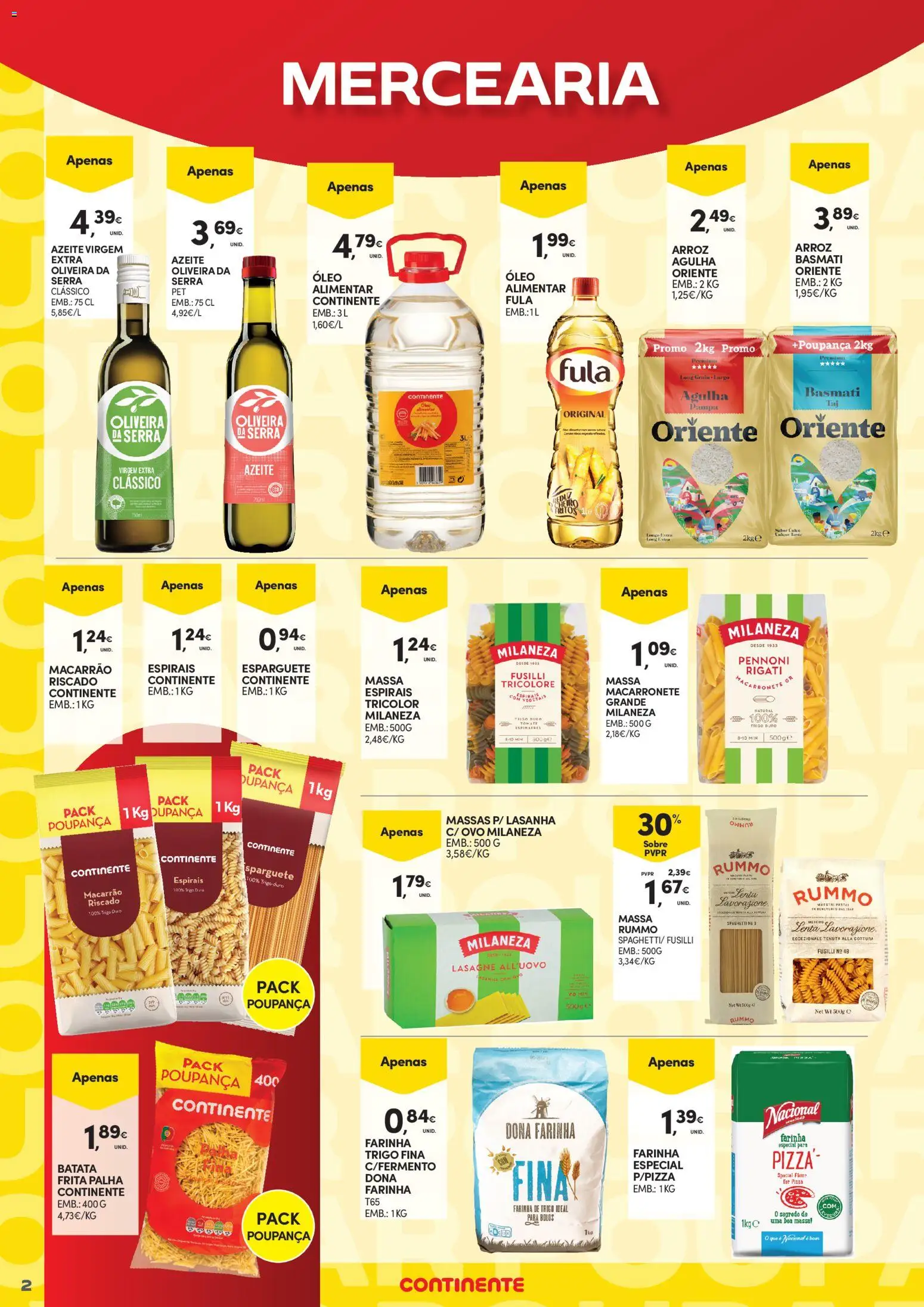 Continente - Açores Poupança para todos │ válido de 06.04.2026 | Página: 2 | Produtos: Esparguete, Farinha de trigo, Arroz basmati, Lasanha