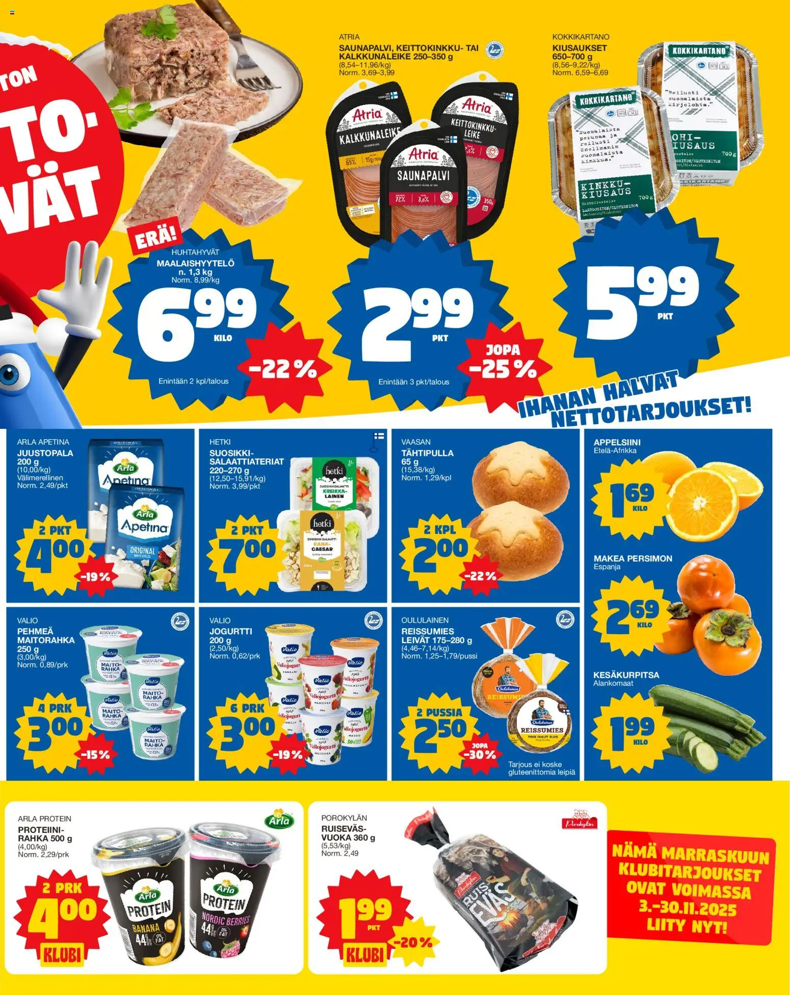 Tokmanni - EUROSPAR – voimassa 20.11.2025 alkaen | Sivu: 3 | Tuotteet: Kesäkurpitsa, Maito, Jogurtti, Kinkku