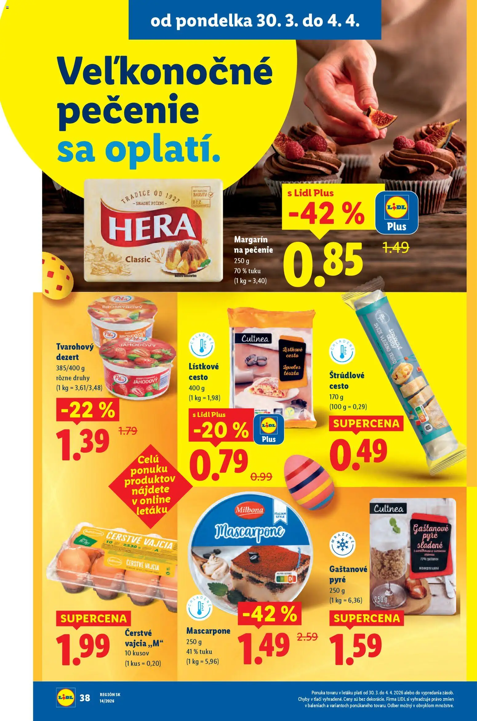 Nové Lidl akcie – leták je platný od 30.03.2026 | Strana: 46 | Produkty: Vajcia, Lístkové cesto, Mascarpone, Hera