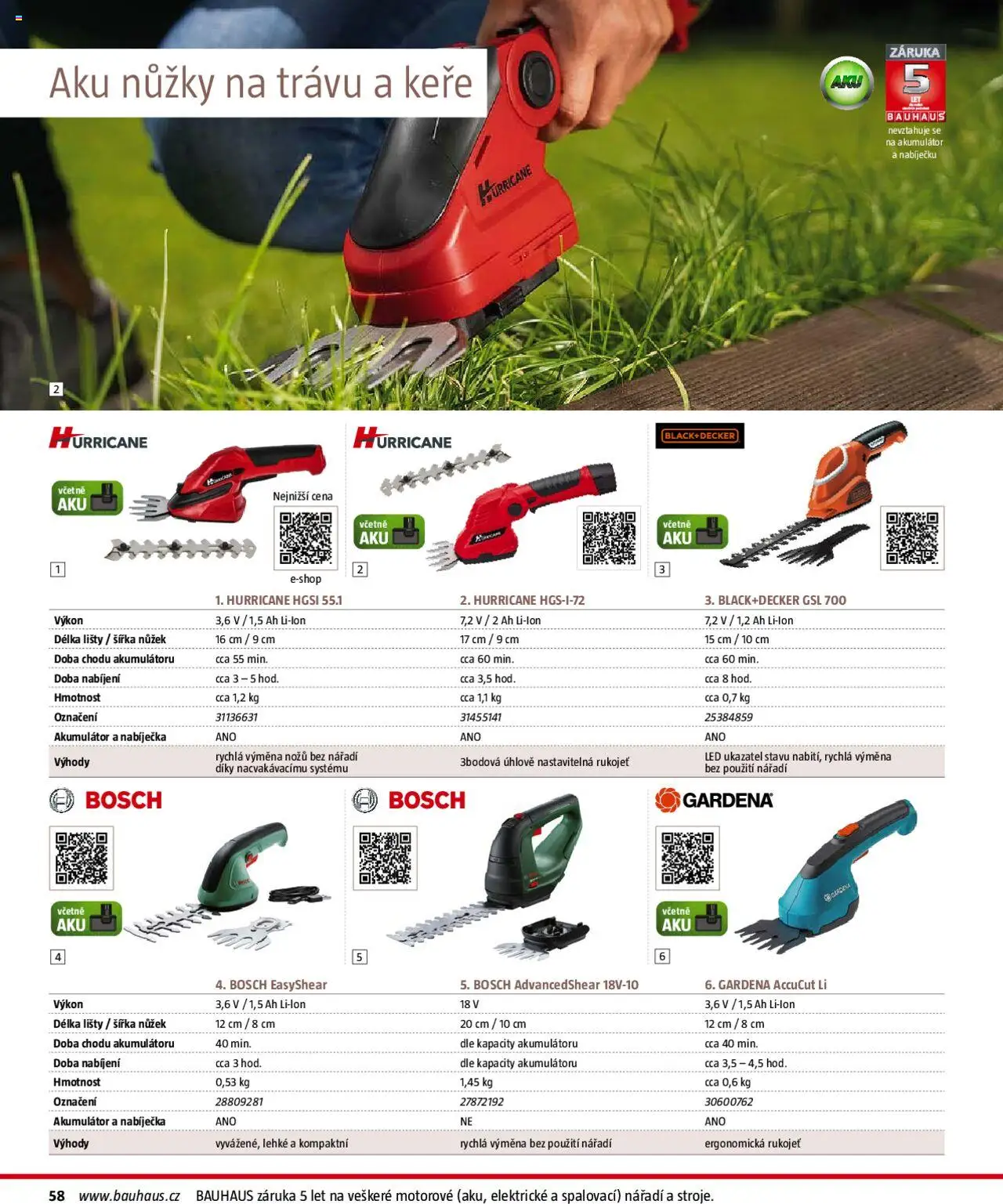Bauhaus katalog Zahradní technika od 01.04.2025 | Strana: 58 | Produkty: Nůžky, Nářadí, Aku nůžky, LED