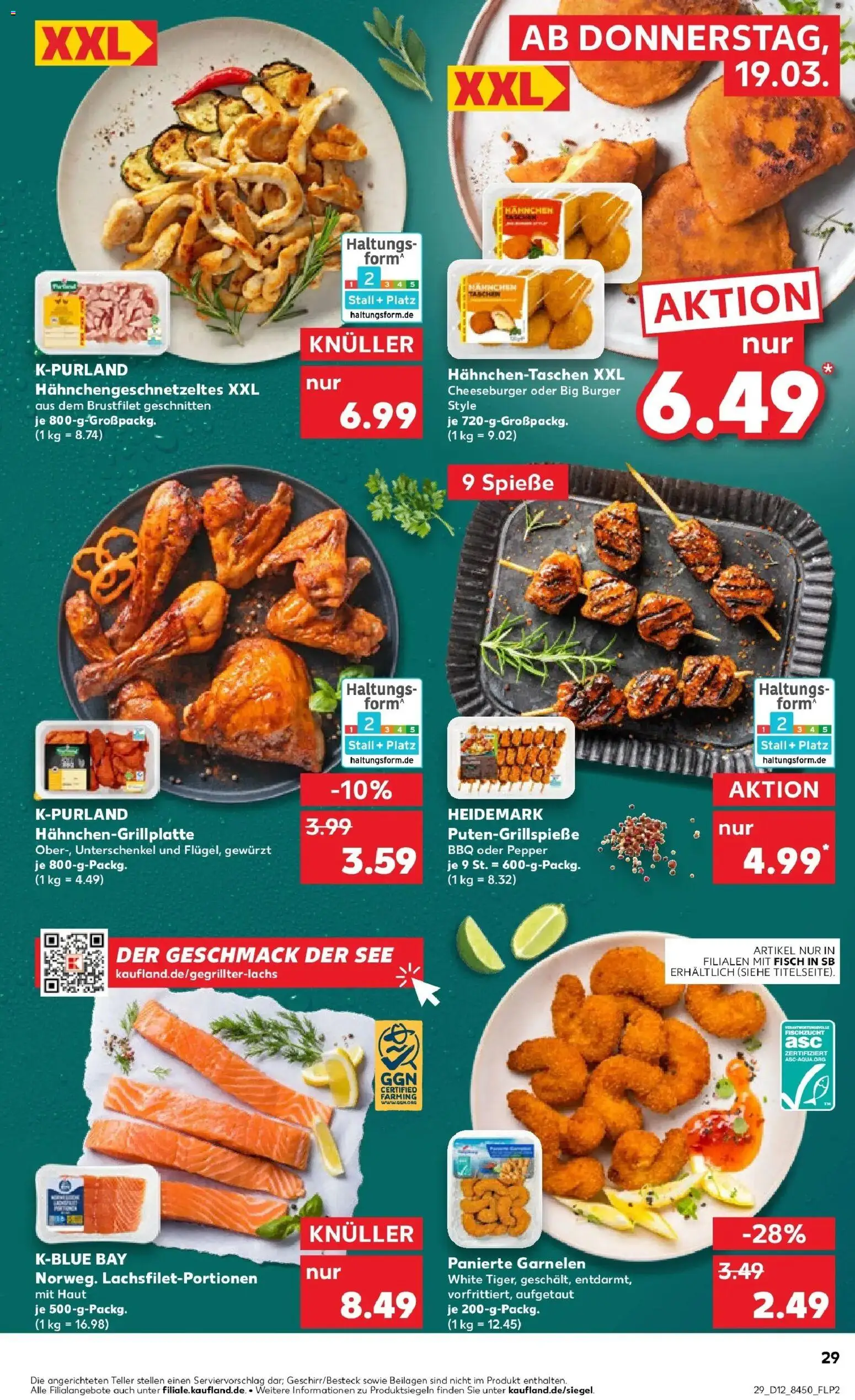 Kaufland Prospekt Bad Saulgau	 – gültig ab 19.03.2026 | Seite: 29 | Produkte: Burger, Spieße, Garnelen, Fisch