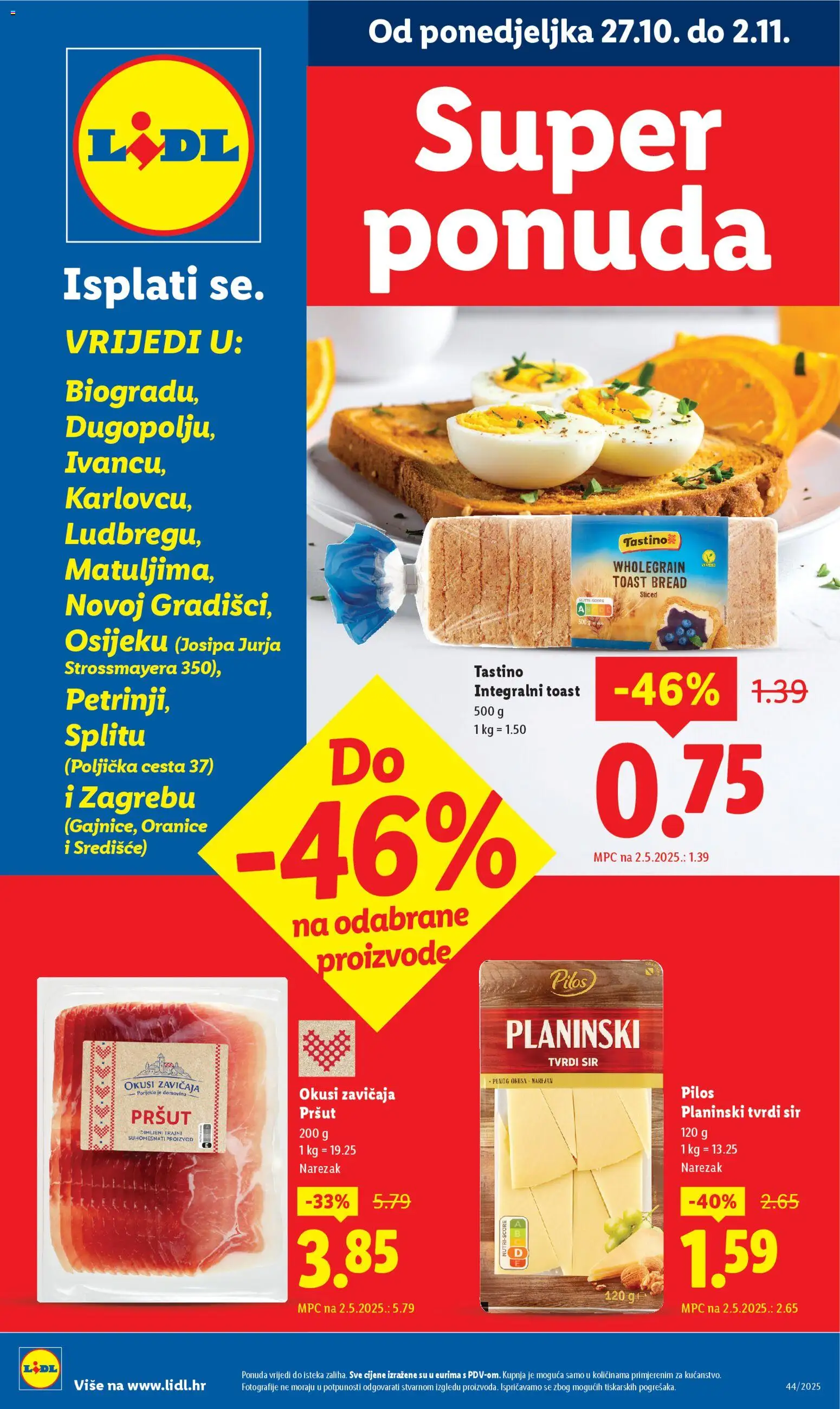 Lidl katalog | vrijedi od 27.10.2025 | Stranica: 1 | Proizvodi: Sir, Toast, Pršut, Tvrdi sir