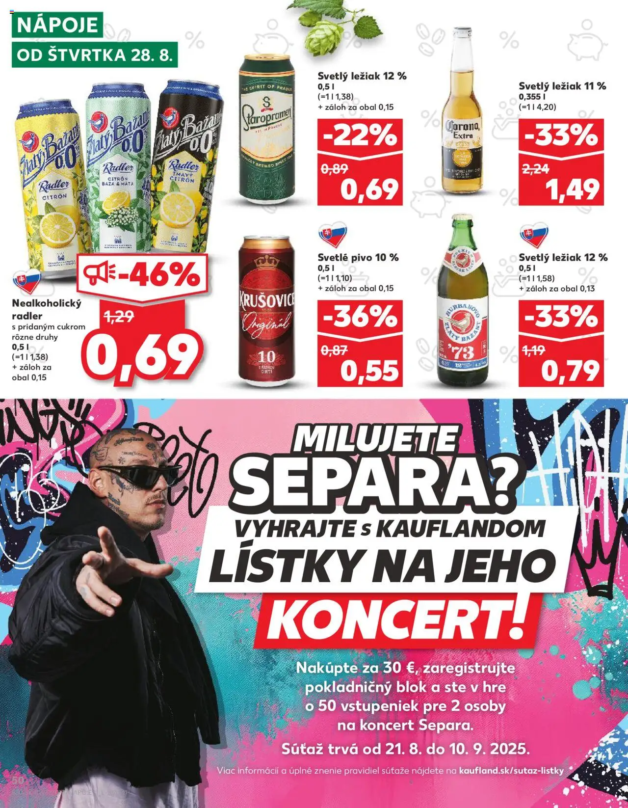 Kaufland SK akciós ujság - amely érvényes a következő dátumtól: 28.08.2025 | Oldal: 50 | Termékek: Radler, Krusovice