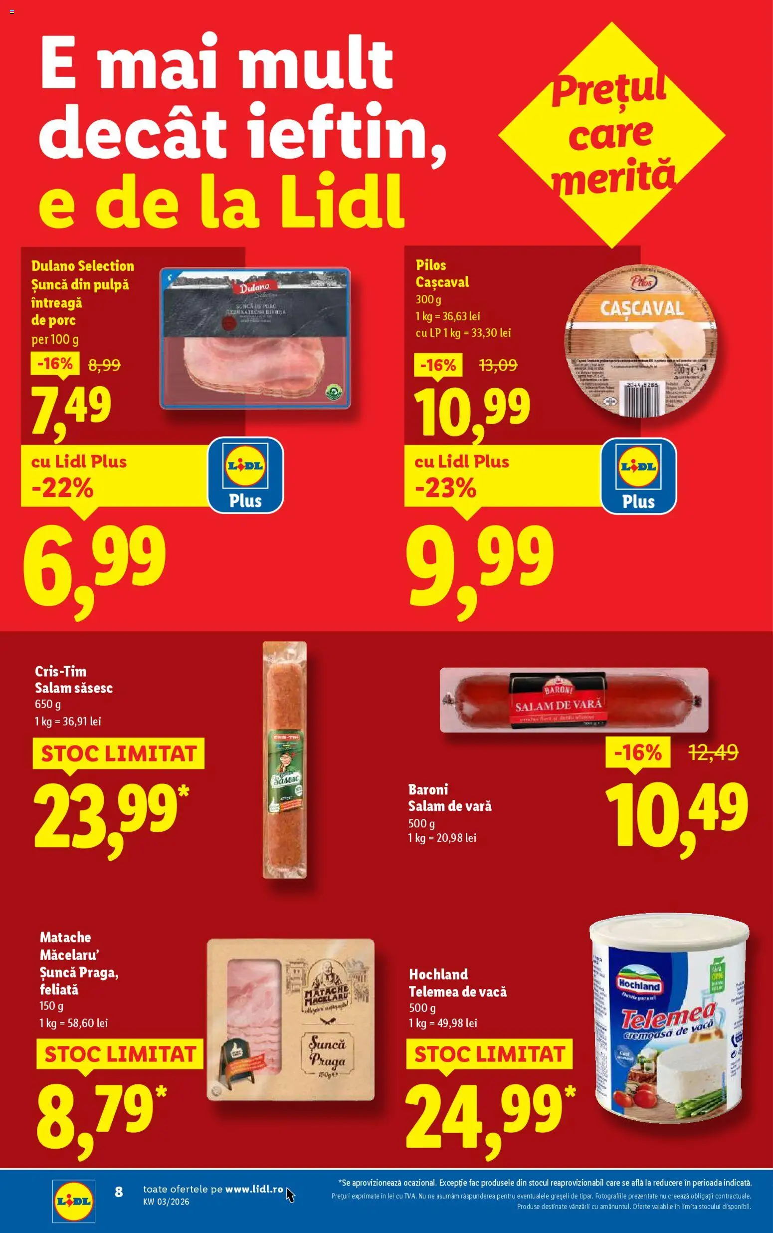 Noul catalog Lidl – valabil de la 12.01.2026 | Pagină: 8 | Produse: Toplar, Cașcaval, Salam, Șuncă