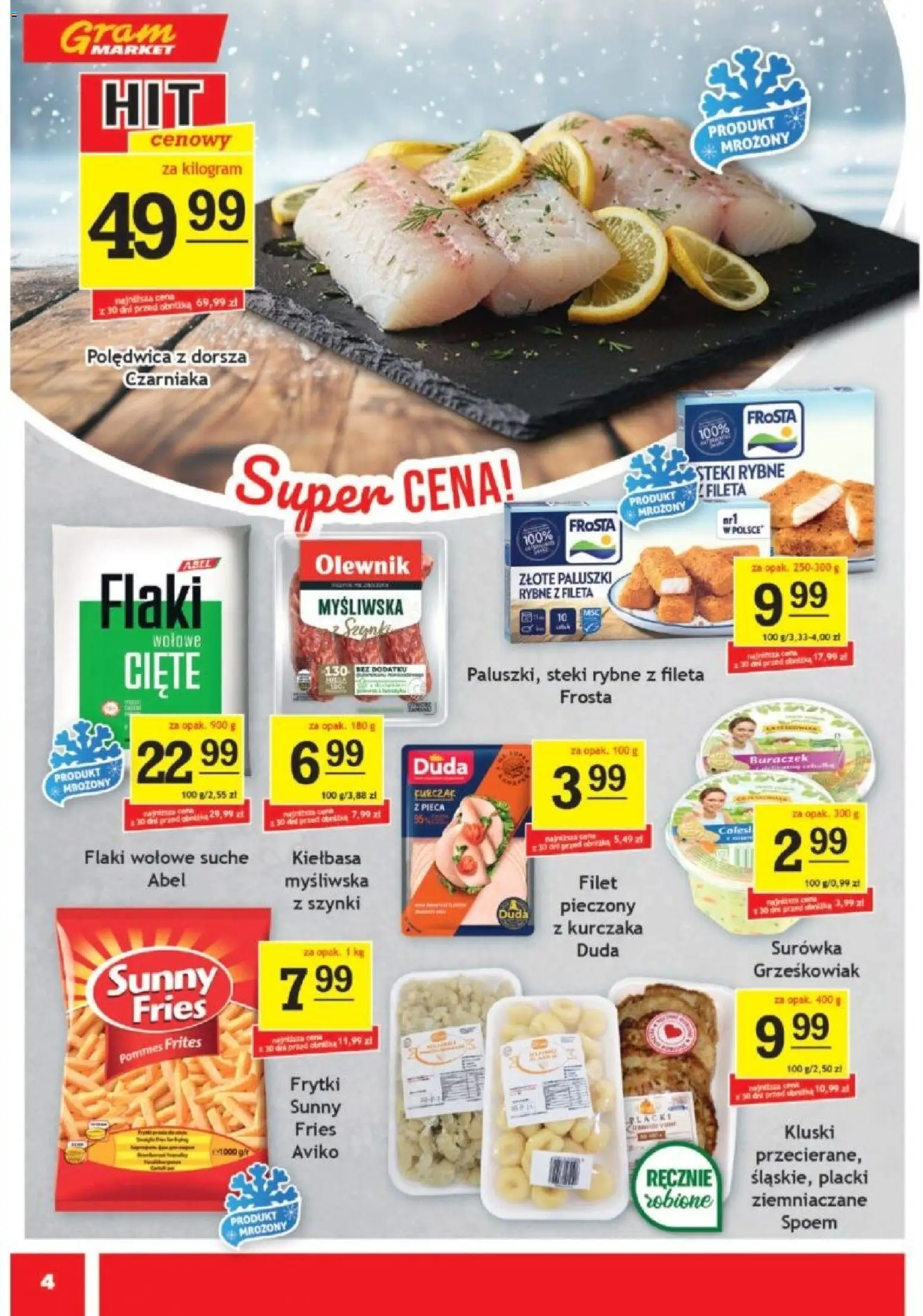Gram Market Gazetka od 18.02.2026 | Strona: 4 | Produkty: Kiełbasa, Paluszki, Flaki wołowe, Frytki