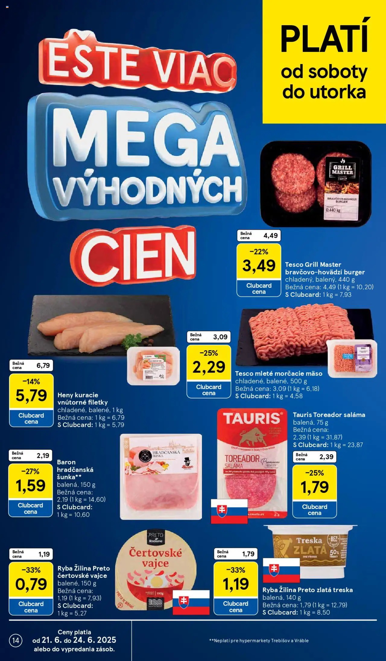 Tesco Hypermarket - leták │ platný od 18.06.2025 | Strana: 14 | Produkty: Saláma, Šunka, Ryba, Treska