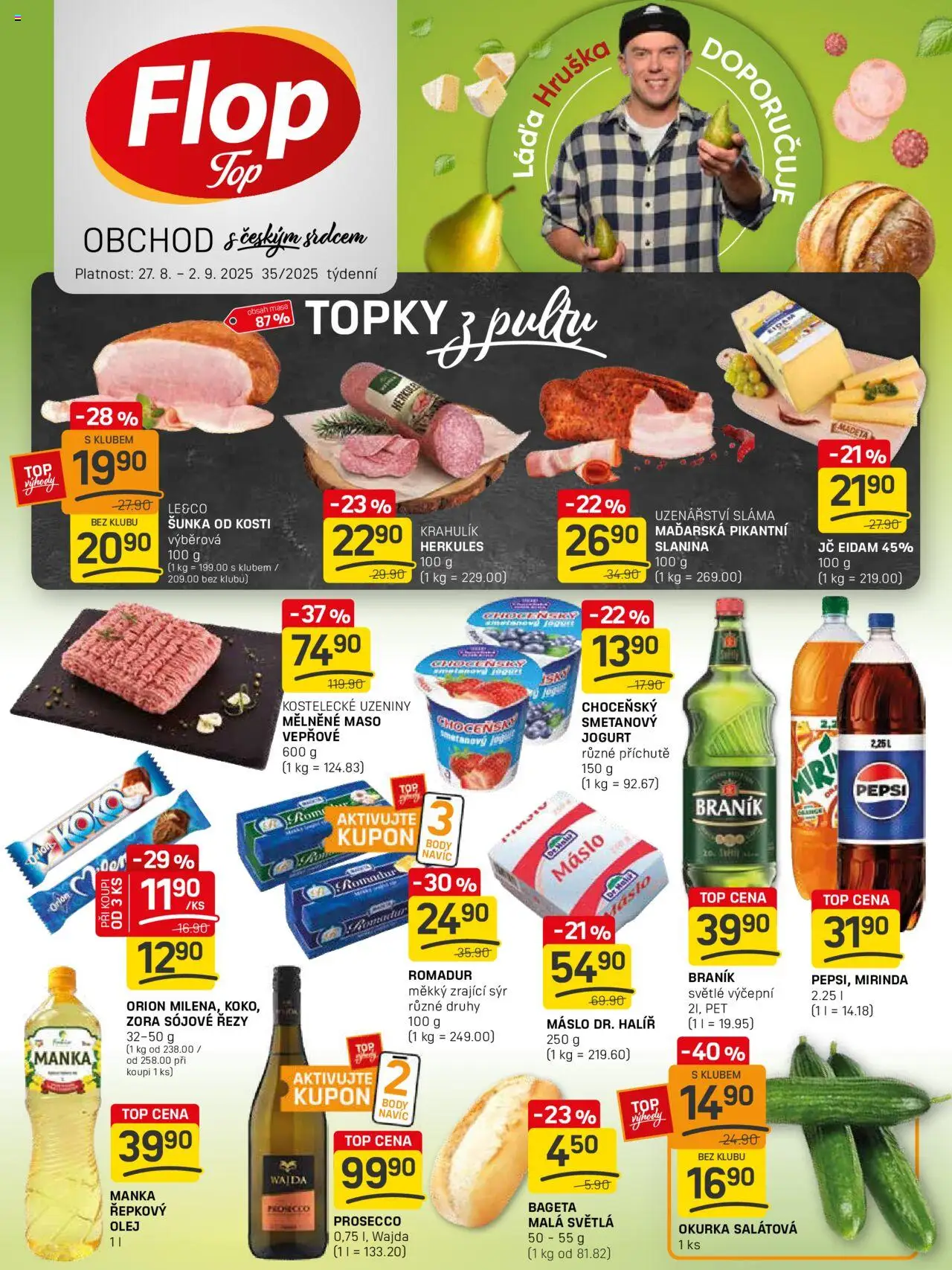 Flop leták - FlopTop od 27.08.2025 | Strana: 1 | Produkty: Máslo, Zrající sýr, Uzeniny, Braník