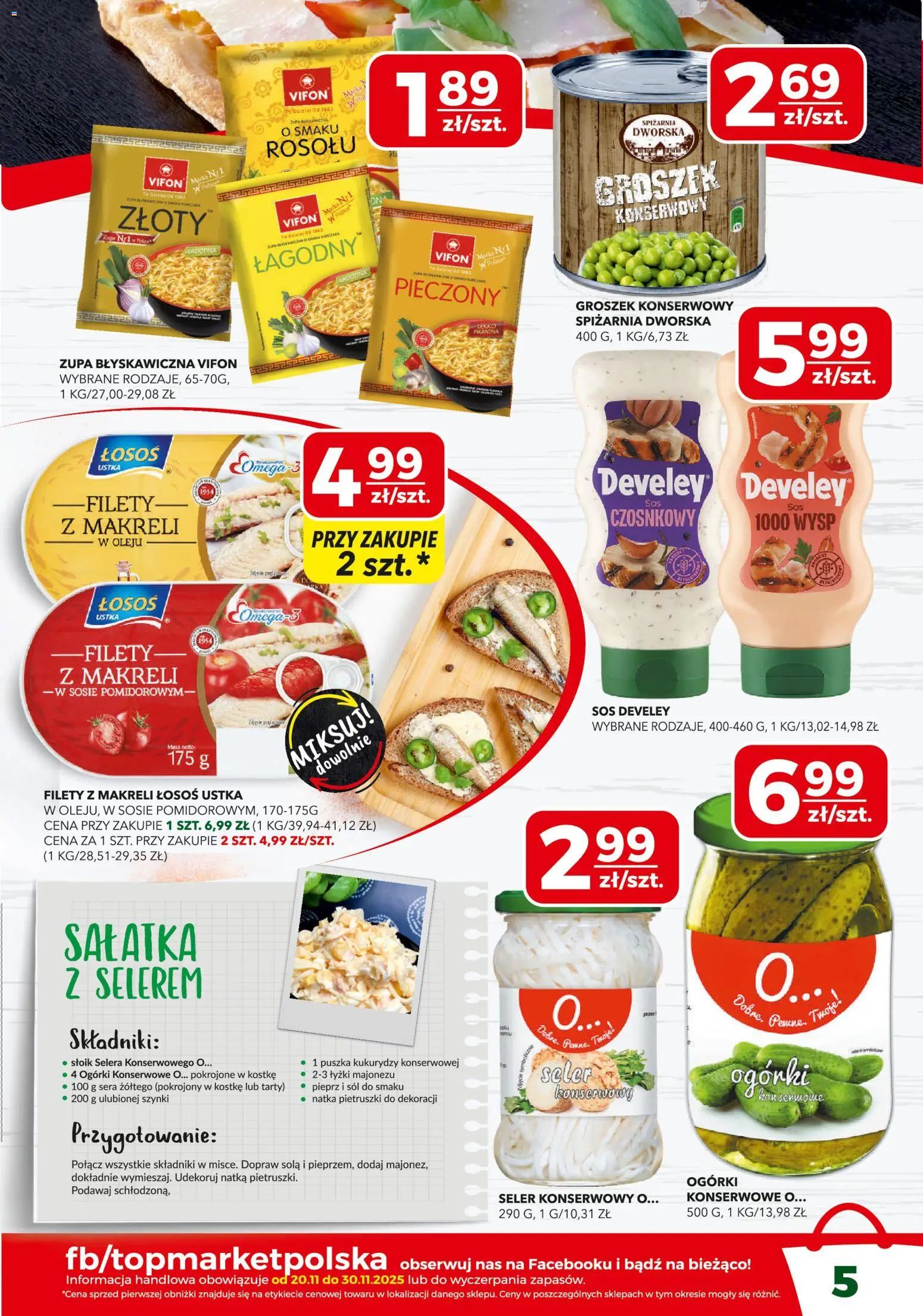 Top Market Gazetka od 20.11.2025 | Strona: 5 | Produkty: Vifon, Groszek konserwowy, Ogórki, Ogórki konserwowe