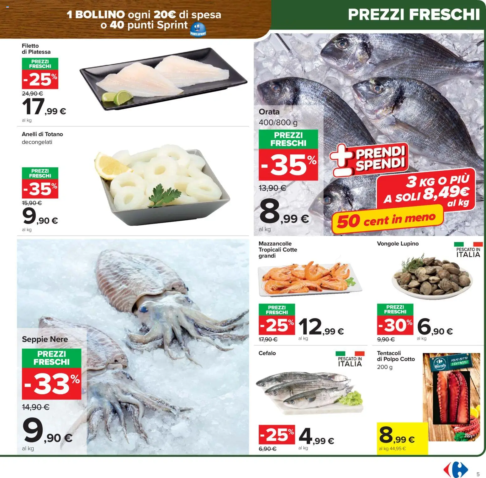 Volantino Carrefour del 02.03.2026 | Pagina: 5 | Prodotti: Vongole, Mazzancolle, Orata, Totano