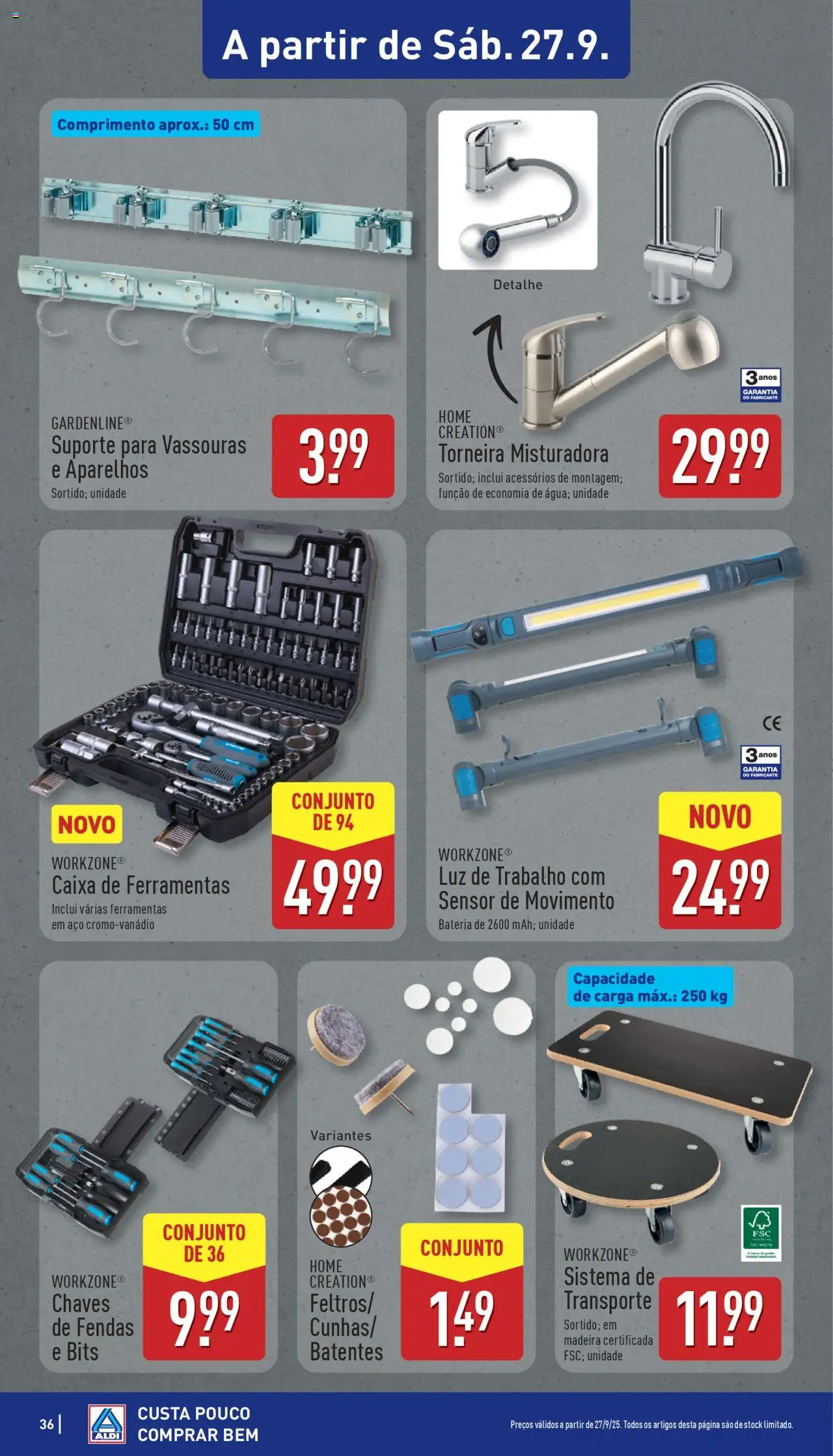Aldi folheto │ válido de 22.09.2025 | Página: 36 | Produtos: Torneira, Ferramentas, Caixa, Bateria