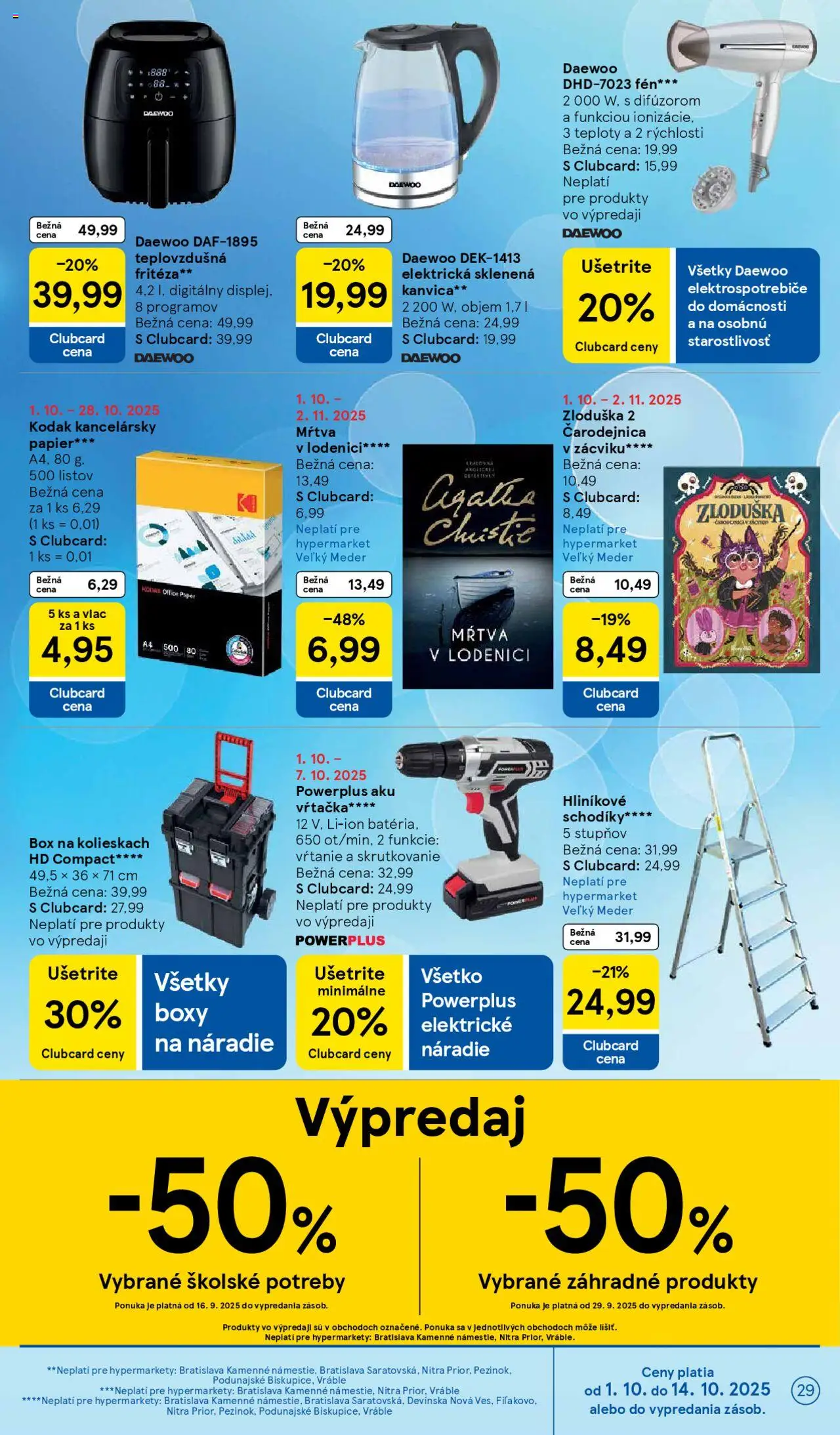 Nové Tesco akcie – leták je platný od 01.10.2025 | Strana: 29 | Produkty: Fritéza, Teplovzdušná frítéza, Náradie, Aku