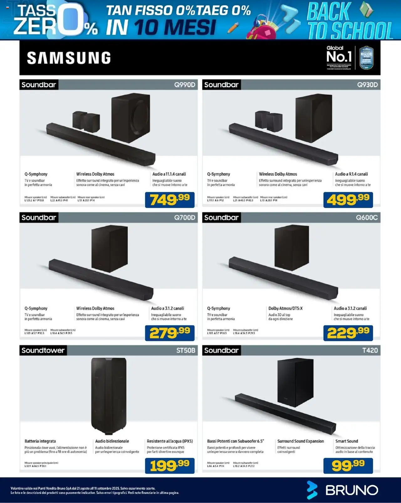 Volantino BRUNO del 21.08.2025 | Pagina: 47 | Prodotti: Soundbar, Top, Audio, Samsung