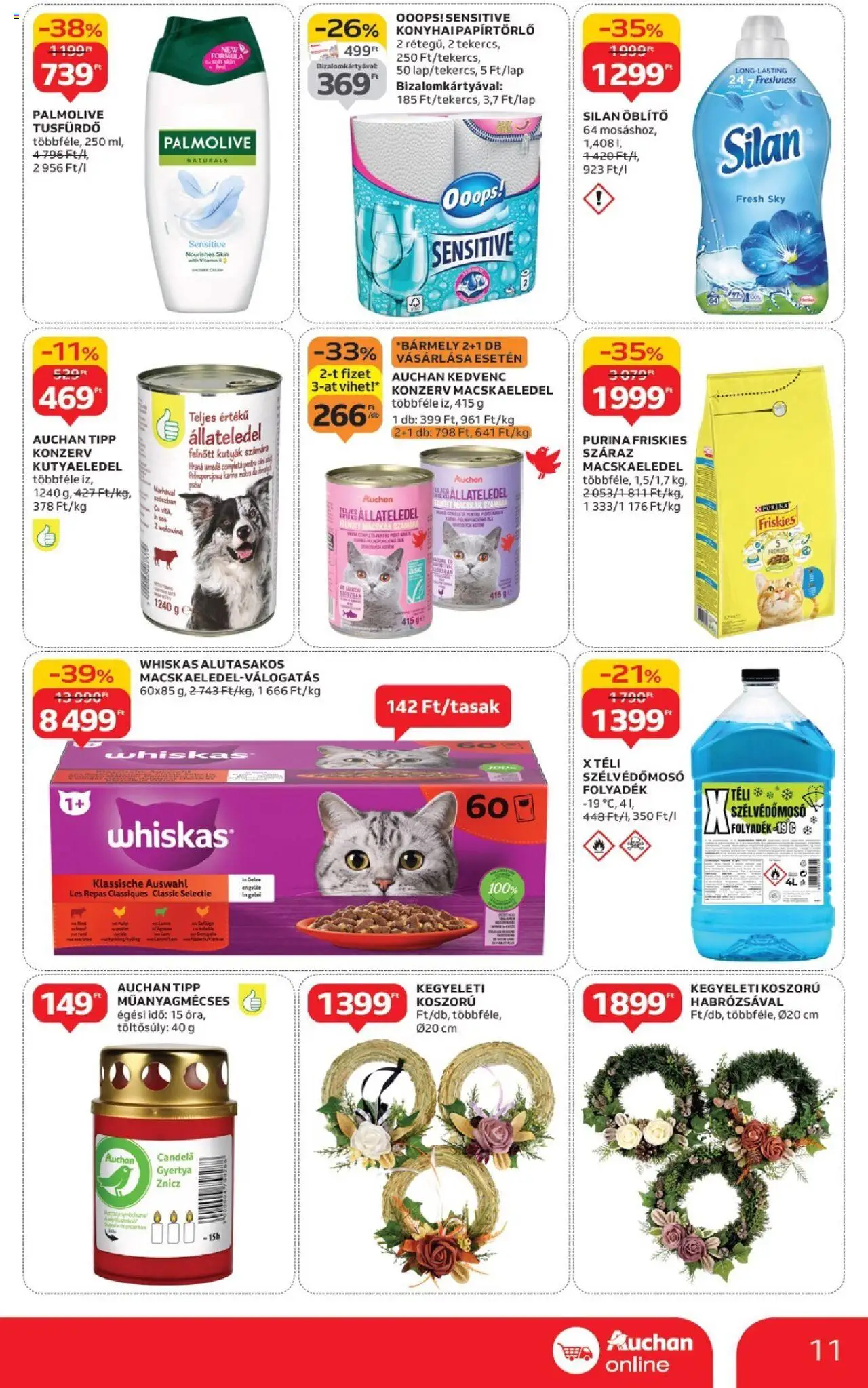 Auchan akciós ujság - amely érvényes a következő dátumtól: 25.09.2025 | Oldal: 11 | Termékek: Macskaeledel, Whiskas, Öblítő, Gyertya