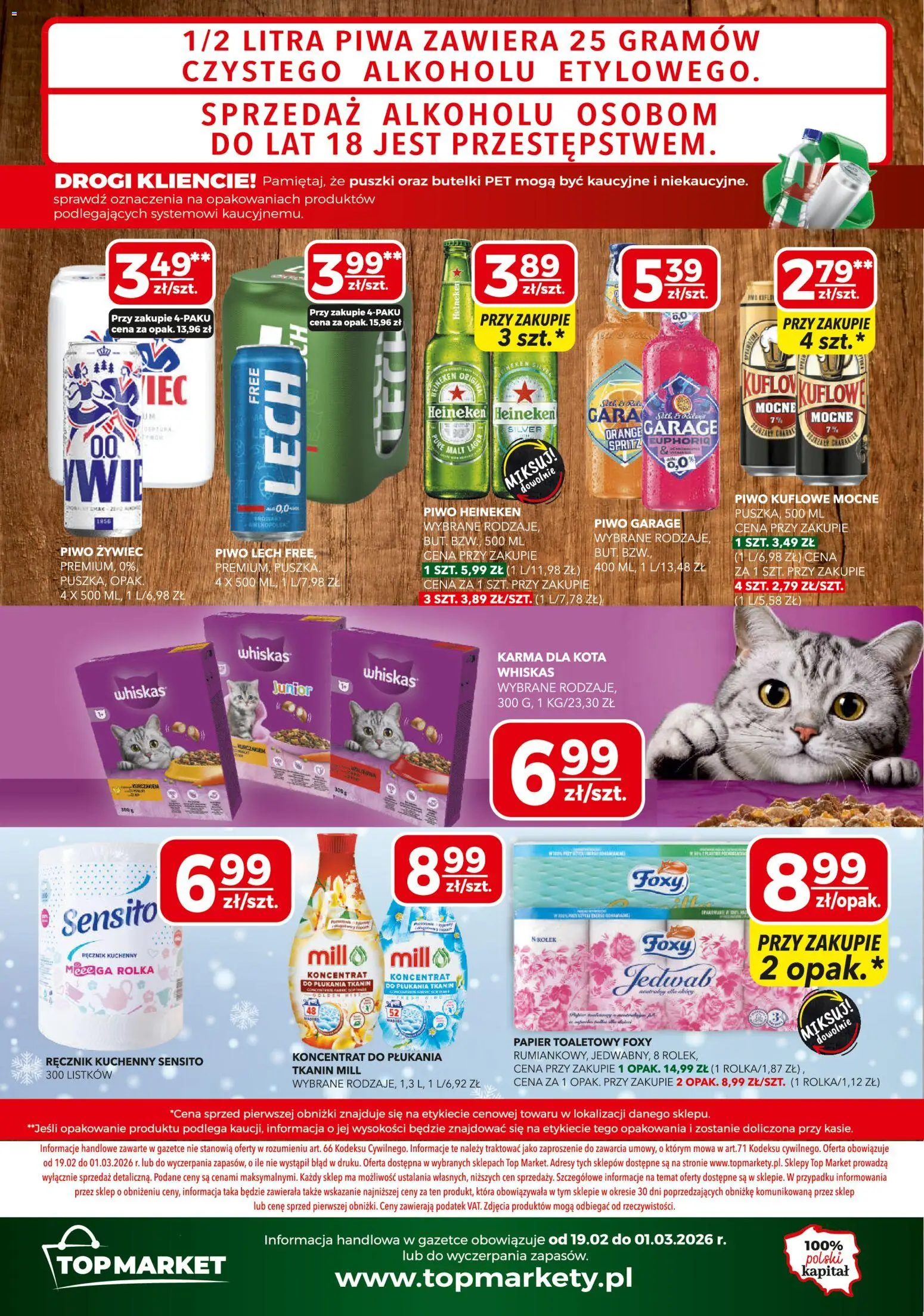 Top Market Gazetka mini od 19.02.2026 | Strona: 4 | Produkty: Top, Karma dla kota, Piwo, Heineken