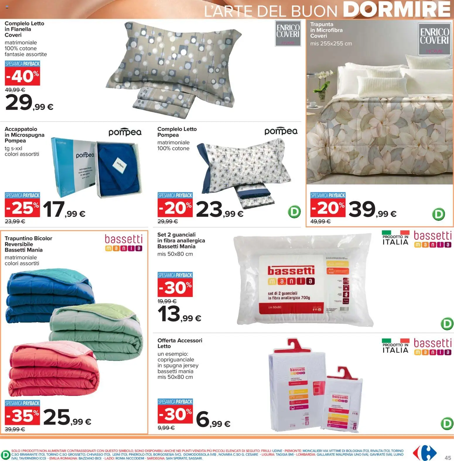 Volantino Carrefour del 16.12.2025 | Pagina: 45 | Prodotti: Spugna, Accappatoio, Trapunta, Letto