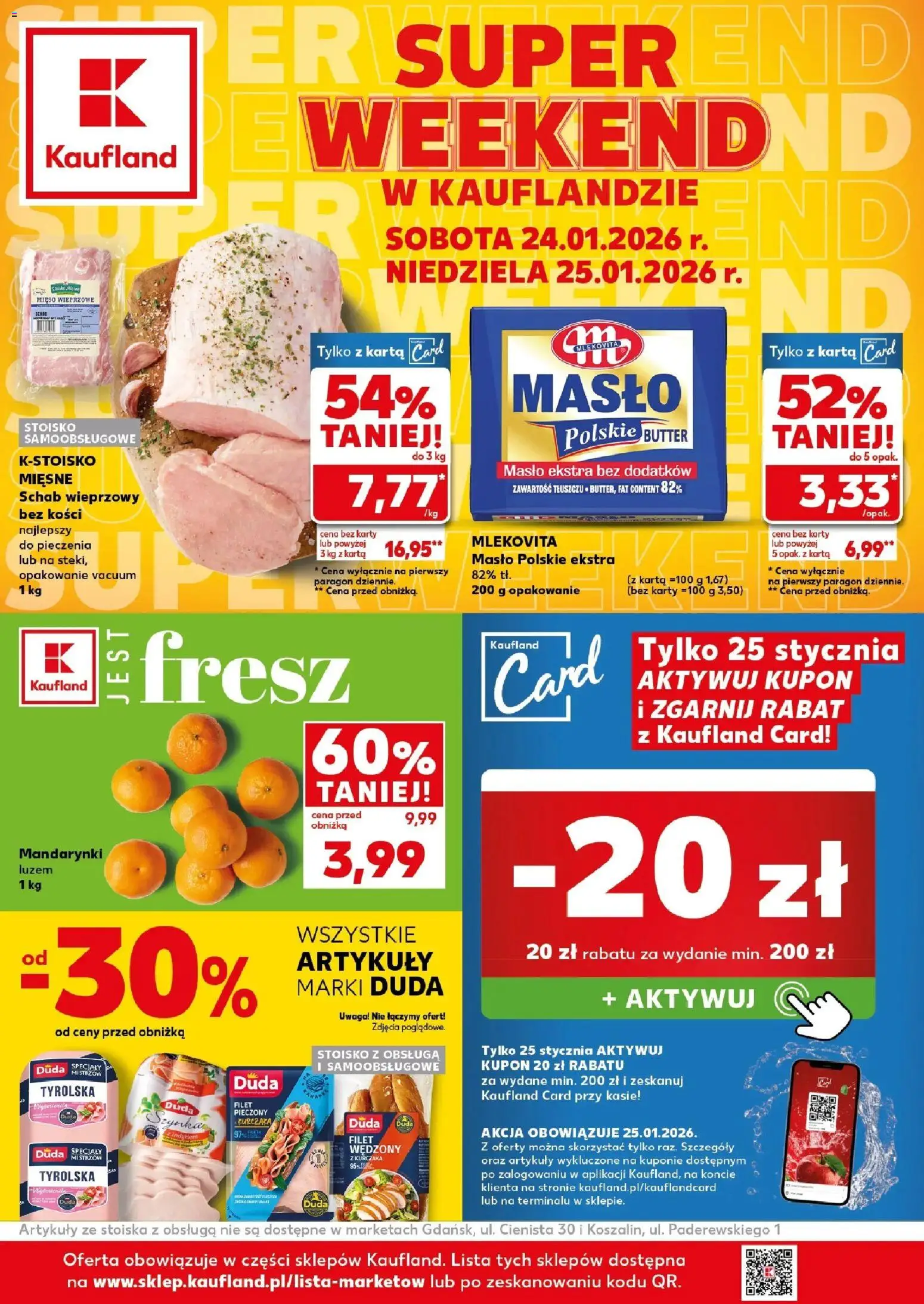 Kaufland gazetka - Super weekend od 24.01.2026 | Strona: 1 | Produkty: Mięso, Schab wieprzowy, Szynka, Masło