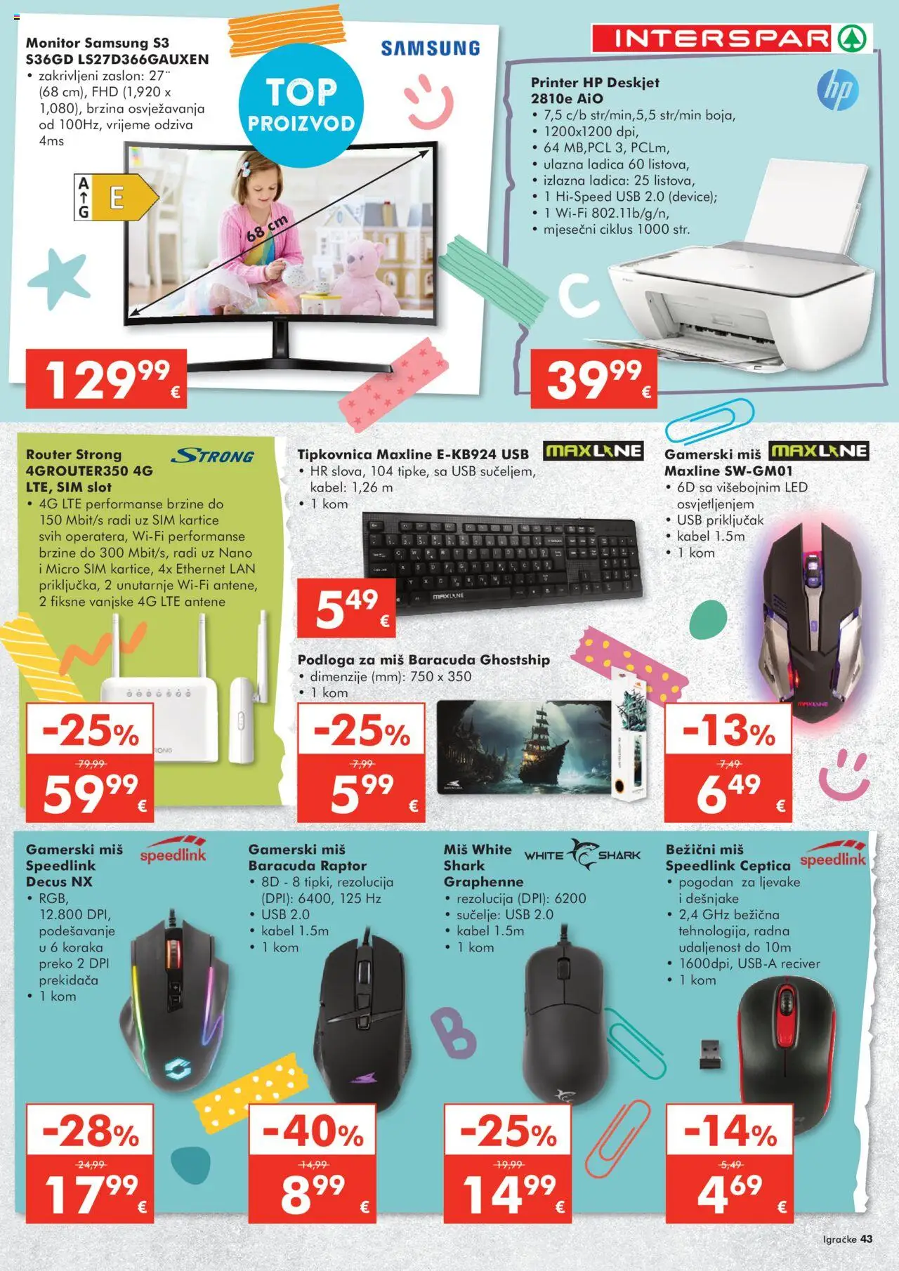 Interspar katalog | vrijedi od 22.10.2025 | Stranica: 43 | Proizvodi: Printer, Miš, Tipkovnica, Kabel