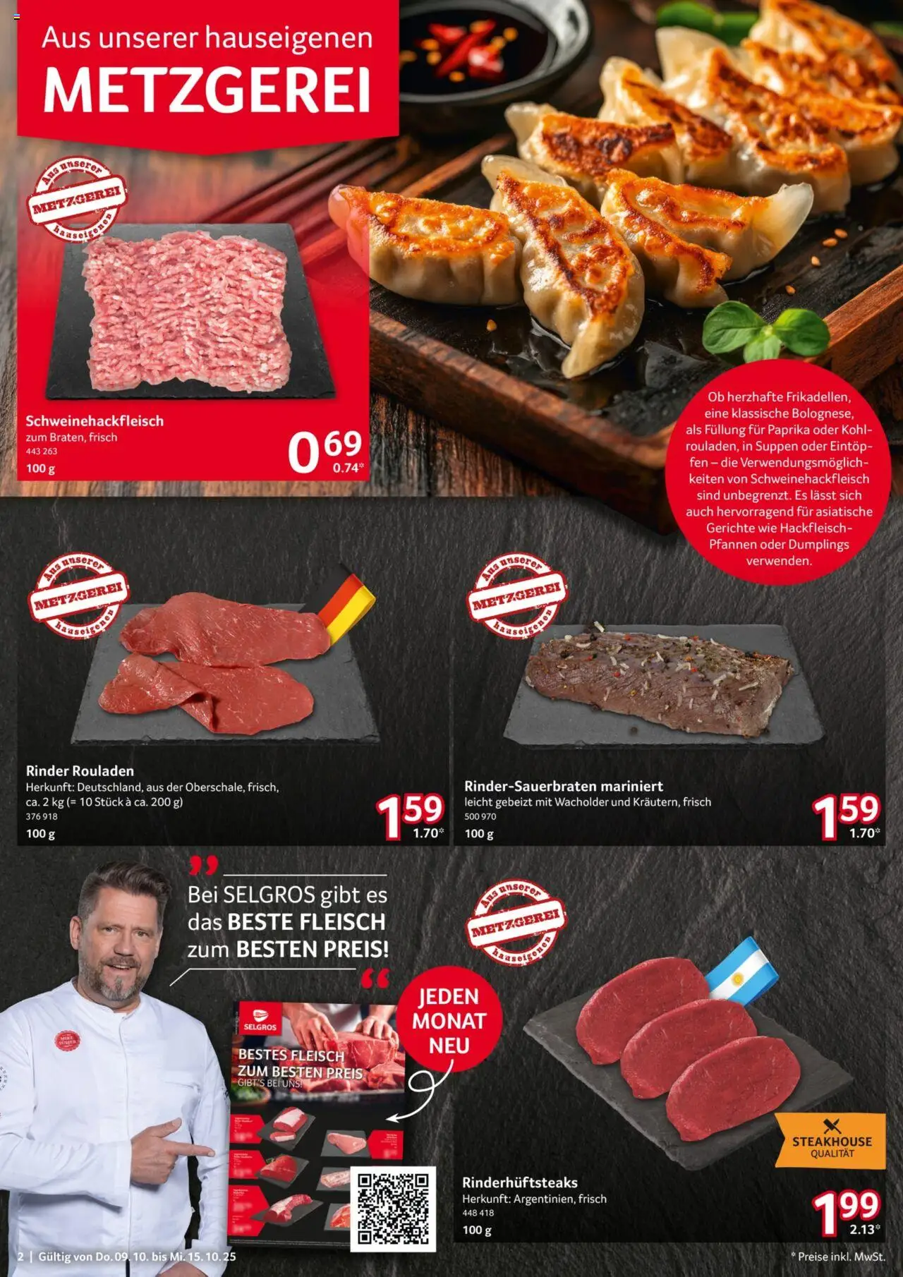 Selgros Prospekt 	 – gültig ab 09.10.2025 | Seite: 2 | Produkte: Paprika, Fleisch, Hackfleisch