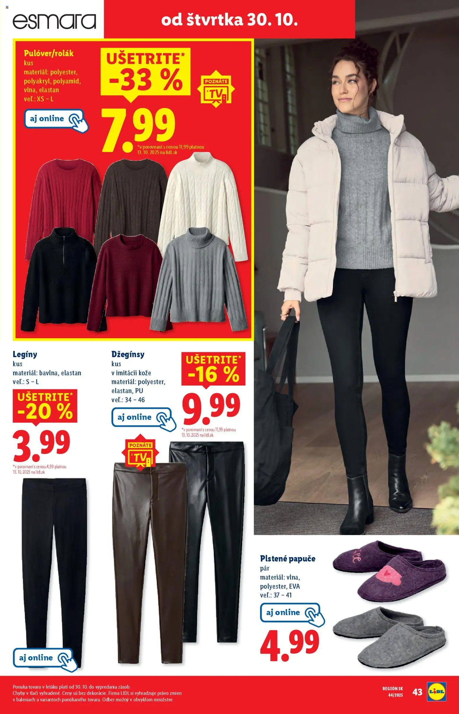 Nové Lidl akcie – leták je platný od 27.10.2025 | Strana: 79 | Produkty: Legíny, Papuče