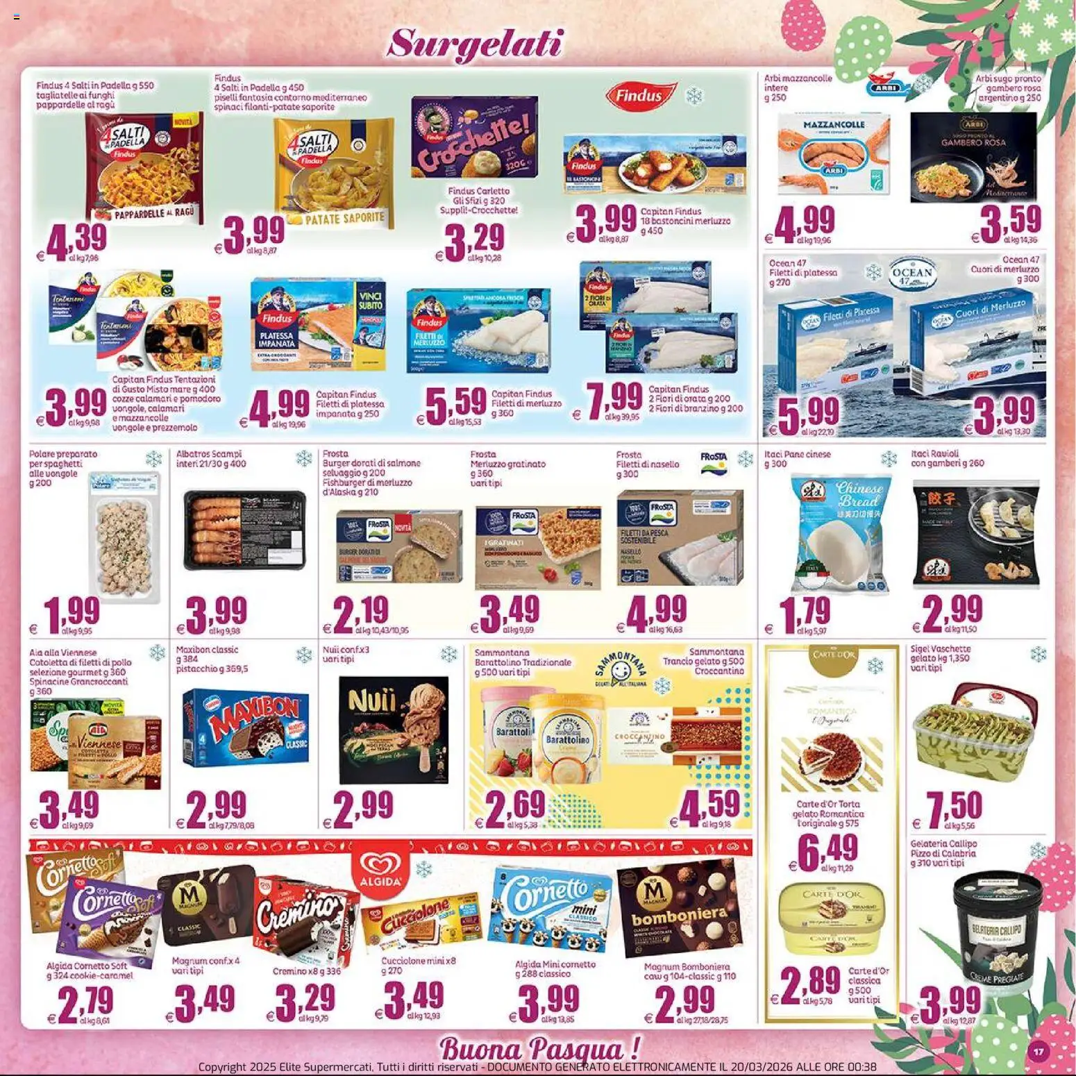 Volantino Elite Supermercati del 20.03.2026 | Pagina: 17 | Prodotti: Branzino, Orata, Pesca, Padella