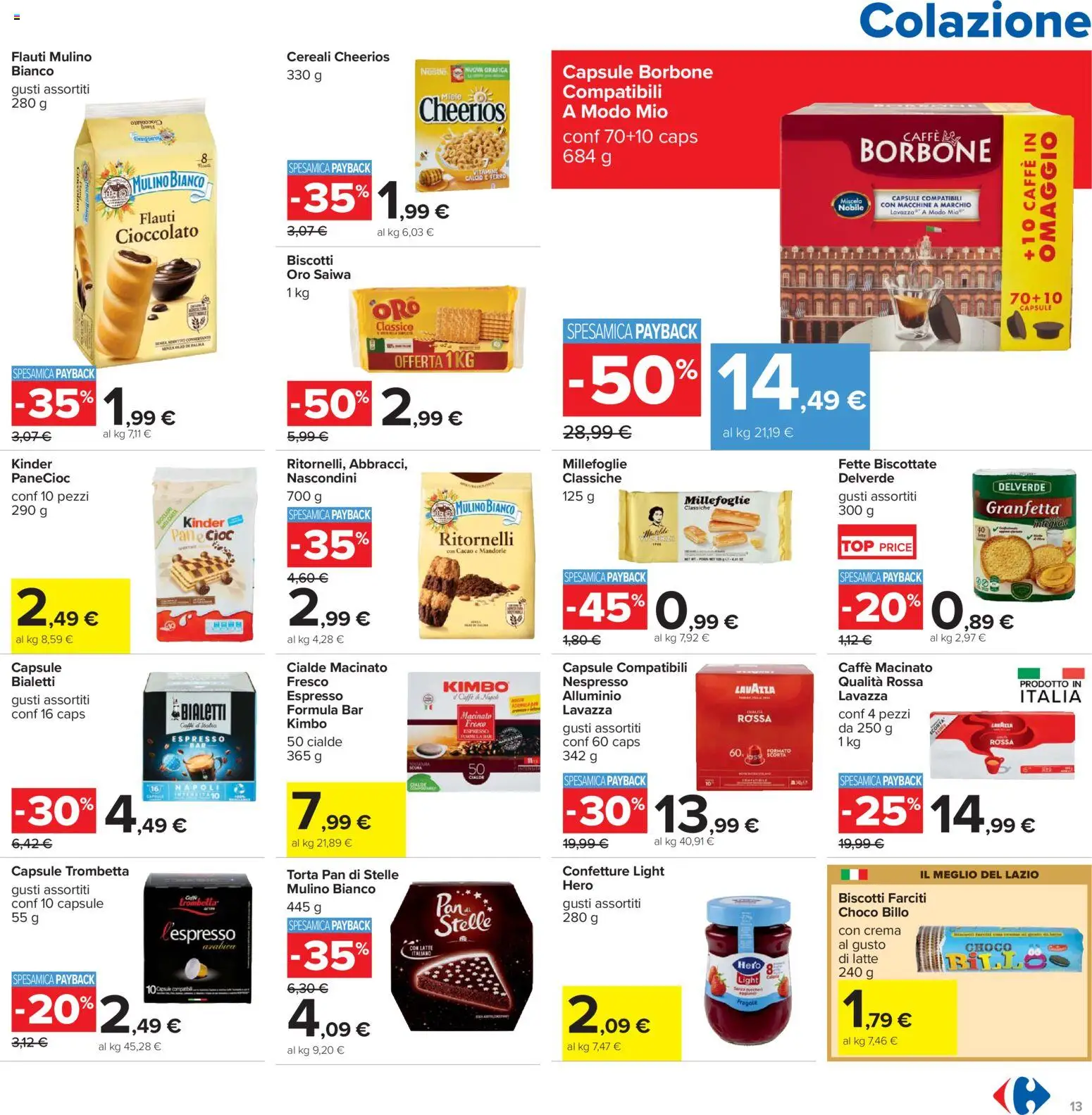 Volantino Carrefour del 13.03.2026 | Pagina: 13 | Prodotti: Cioccolato, Cereali, Lavazza, Macinato