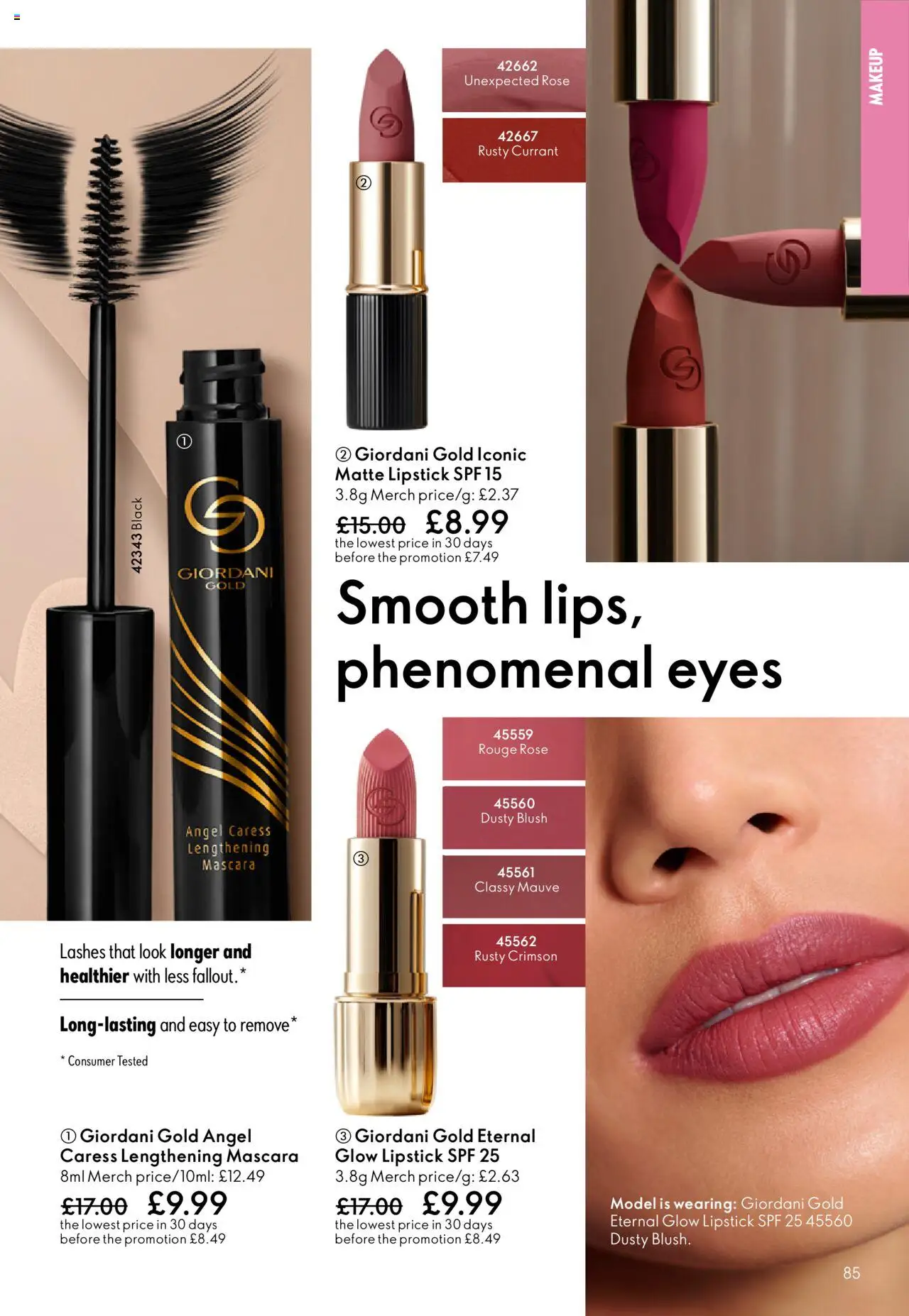 {H1} | Page: 85 | Products: Mascara, Lipstick