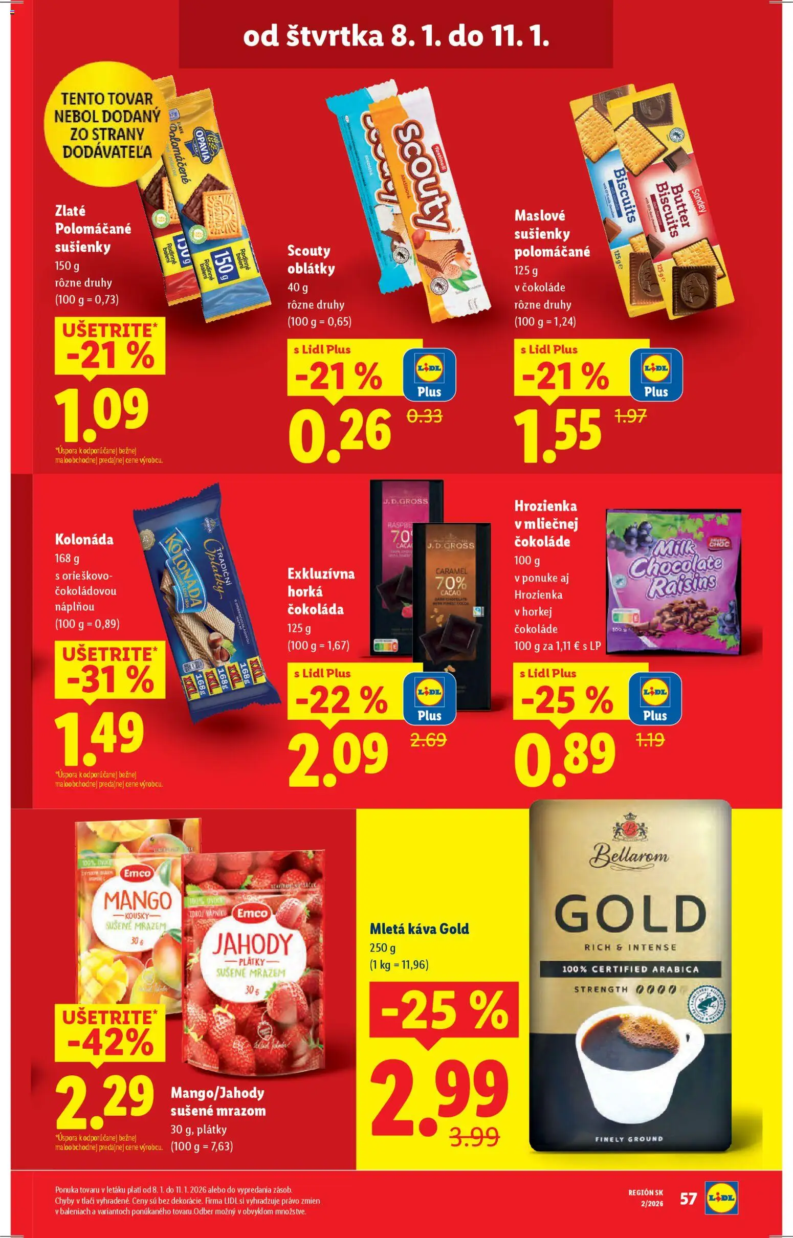 Nové Lidl akcie – leták je platný od 08.01.2026 | Strana: 17 | Produkty: Káva, Čokoláda, Jahody, Maslove sušienky