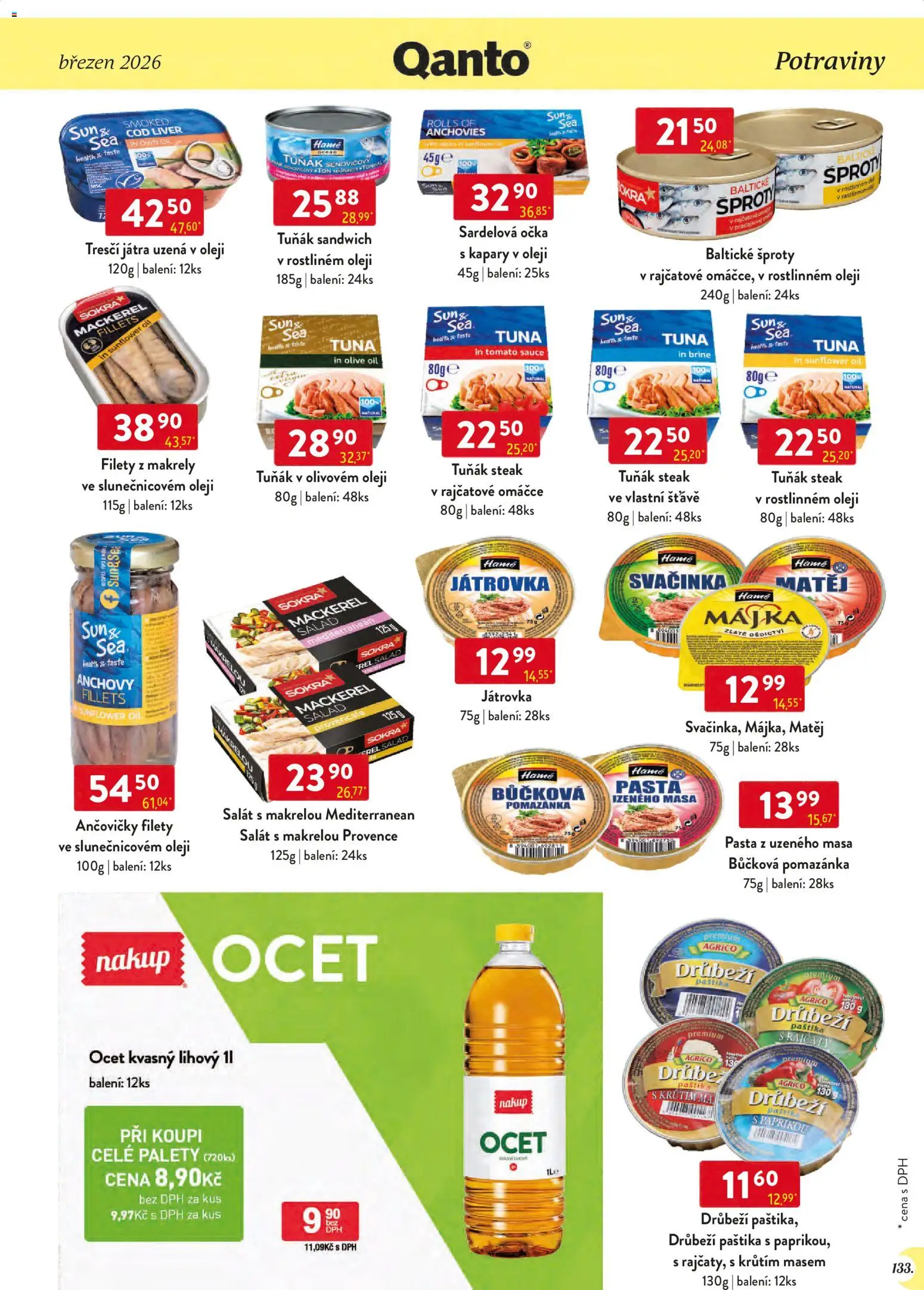 Astur & Qanto leták - Velkoobchod 03/2026 od 01.03.2026 | Strana: 133 | Produkty: Ocet, Ančovičky, Pomazánka, Potraviny