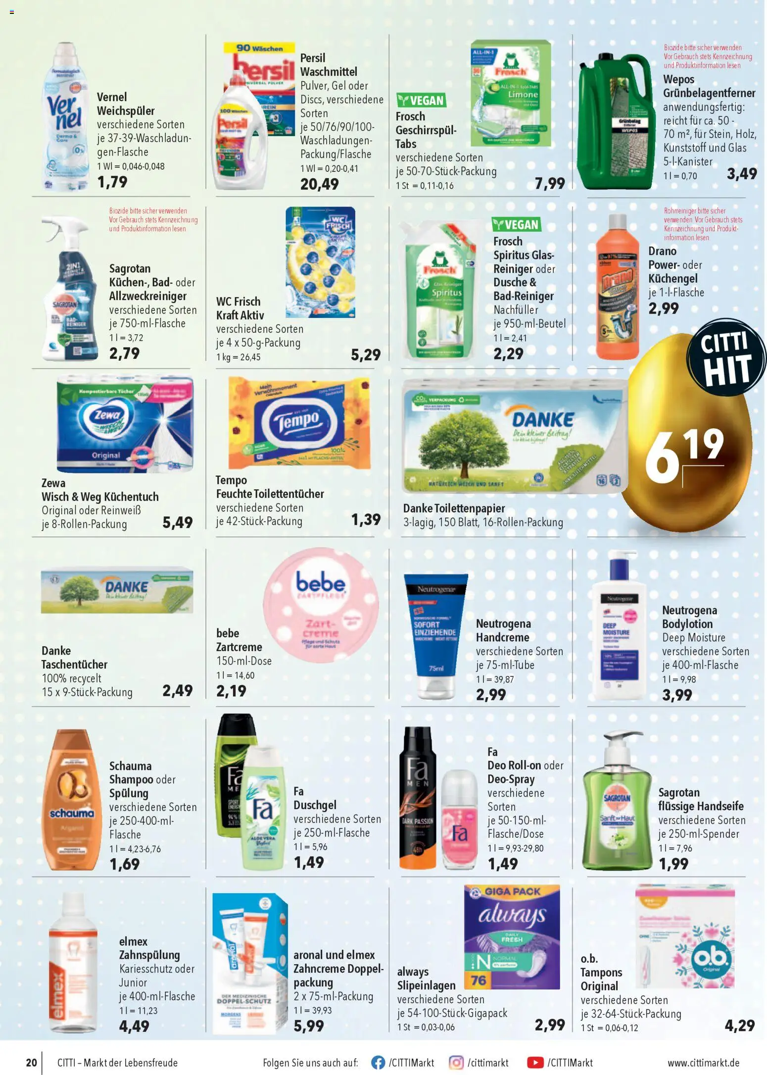 CITTI Markt Prospekt 	 – gültig ab 01.04.2026 | Seite: 22 | Produkte: Wc frisch, Tempo, Deospray, Vernel