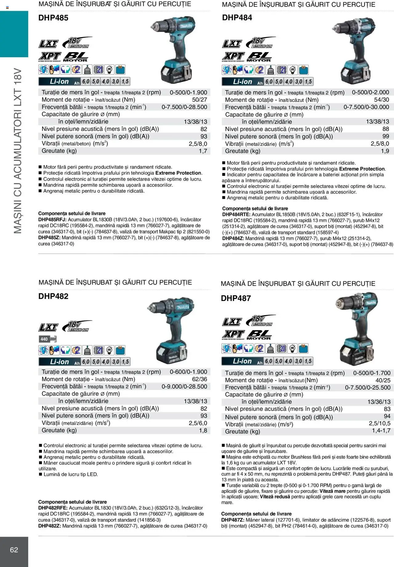 Noul catalog Makita – valabil de la 08.01.2025 | Pagină: 62 | Produse: Valiză, Mașină de găurit, Curea, Mâner