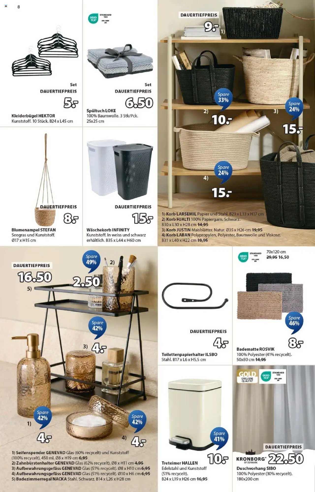 JYSK Aktionen – gültig ab 23.09.2025 | Seite: 8 | Produkte: Seifenspender, Toilettenpapierhalter, Korb, Kleiderbügel