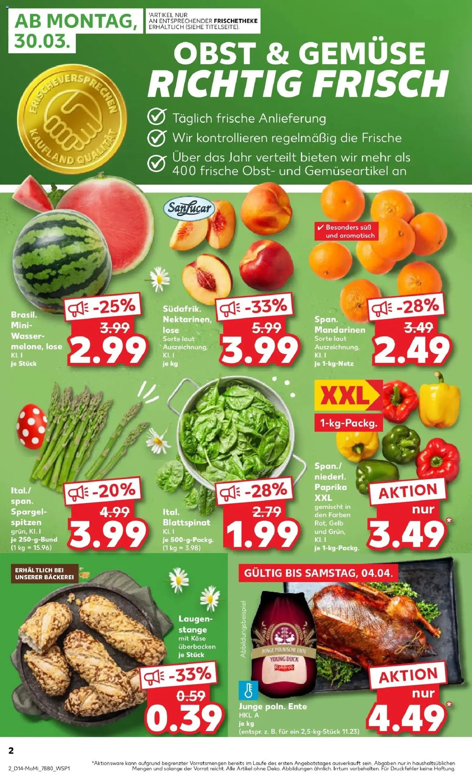 Kaufland Prospekt Hamburg	 – gültig ab 30.03.2026 | Seite: 2 | Produkte: Bäckerei, Käse, Obst, Ente