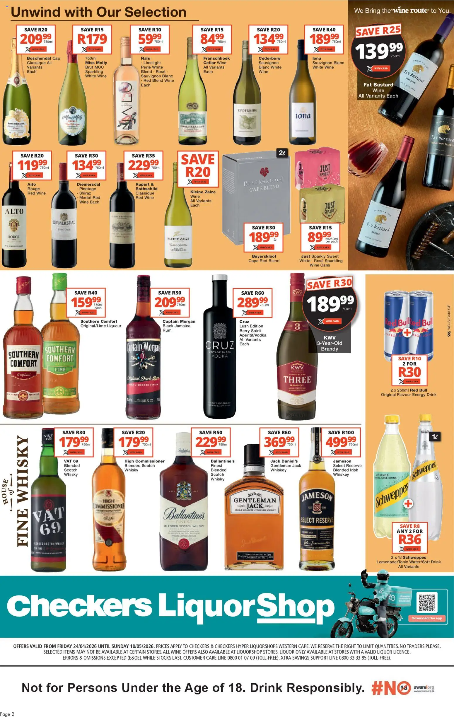 New Checkers catalogue – valid from 24.04.2026 | Page: 2 | Products: Cap, Rum, Vodka, Whiskey