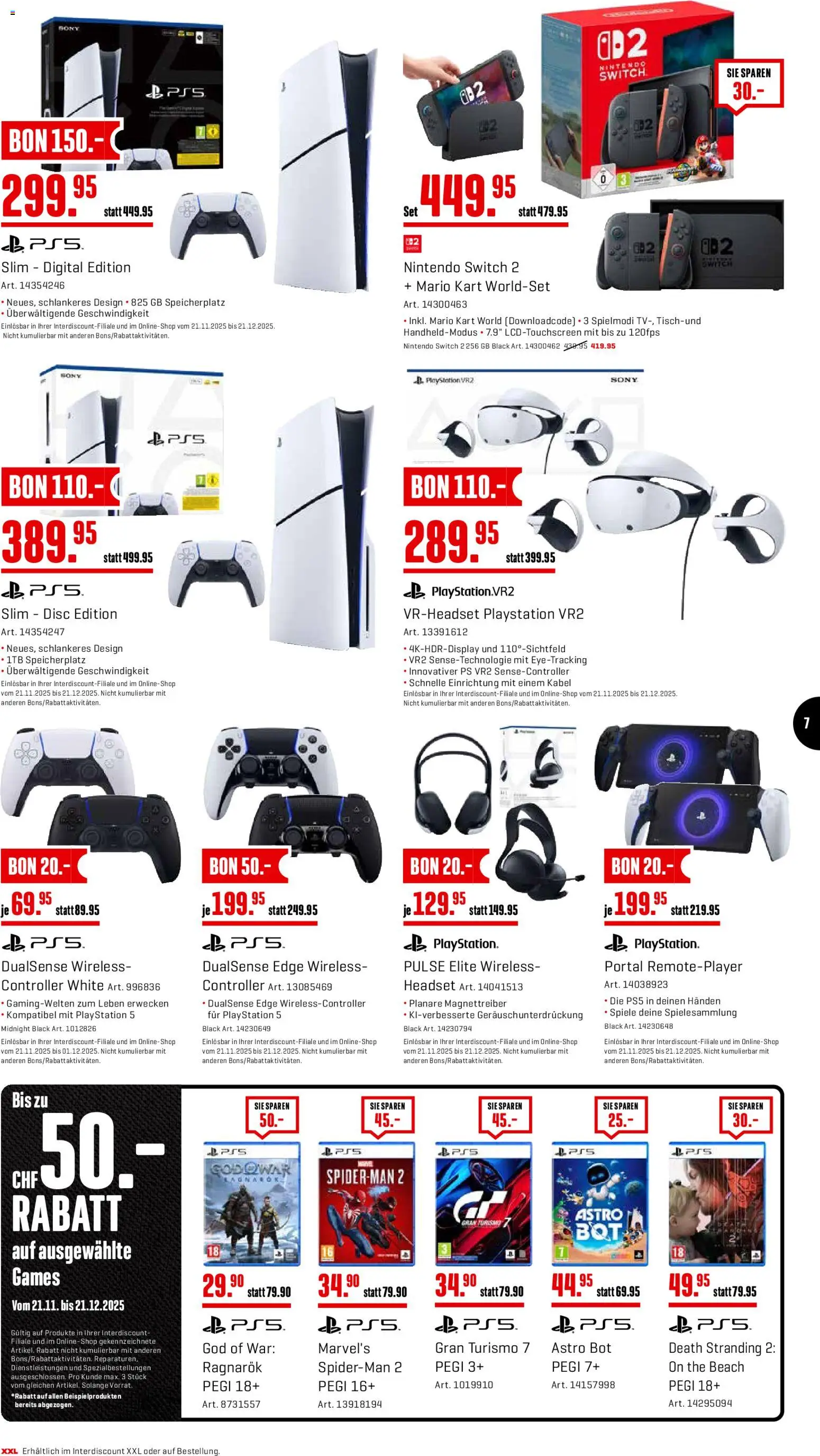 Interdiscount - Black Friday – gültig ab 24.11.2025 | Seite: 7 | Produkte: Headset, Kabel, Playstation, Sony