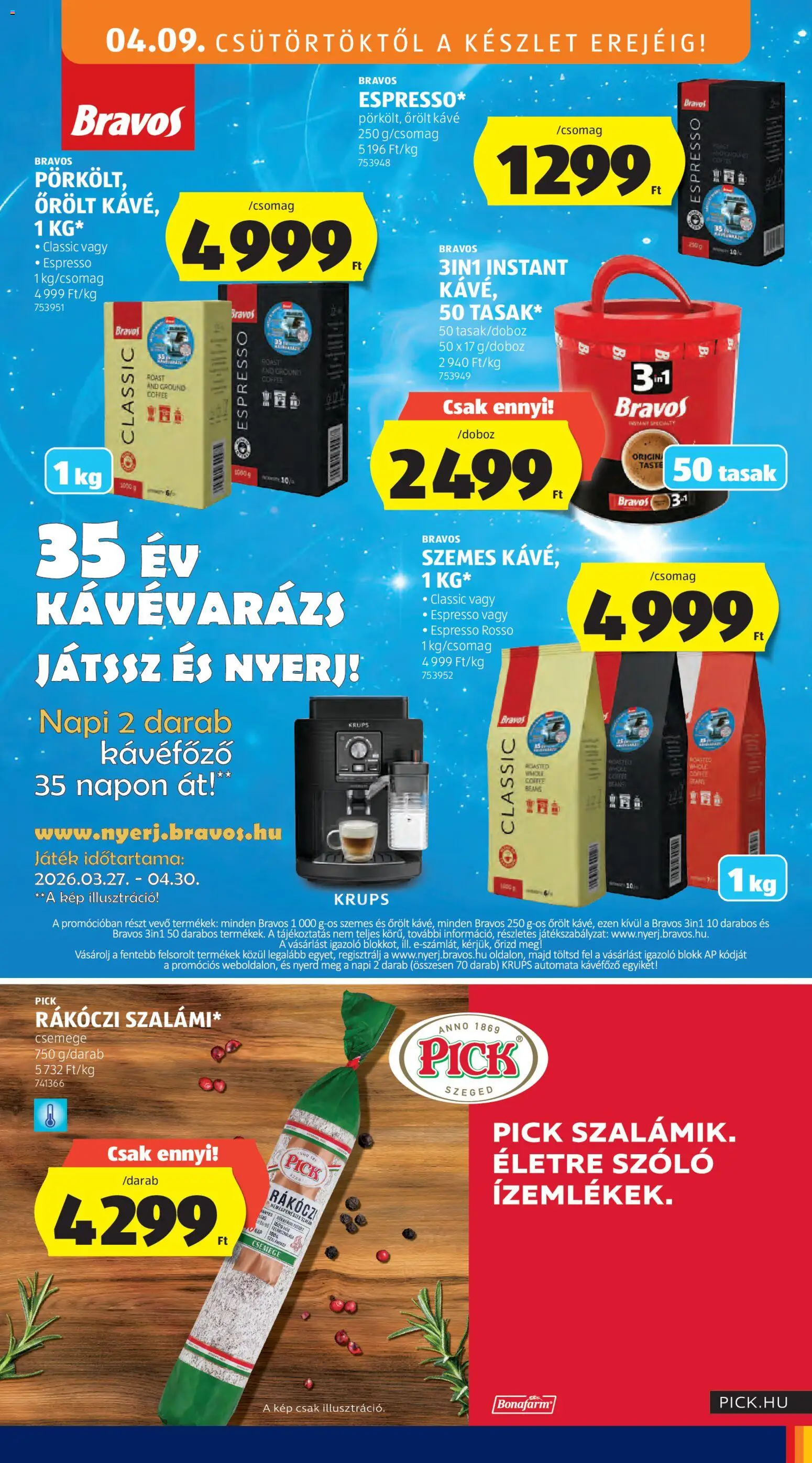 Aldi akciós ujság - amely érvényes a következő dátumtól: 09.04.2026 | Oldal: 15 | Termékek: Játék, Pick, Kávéfőző, Kávé