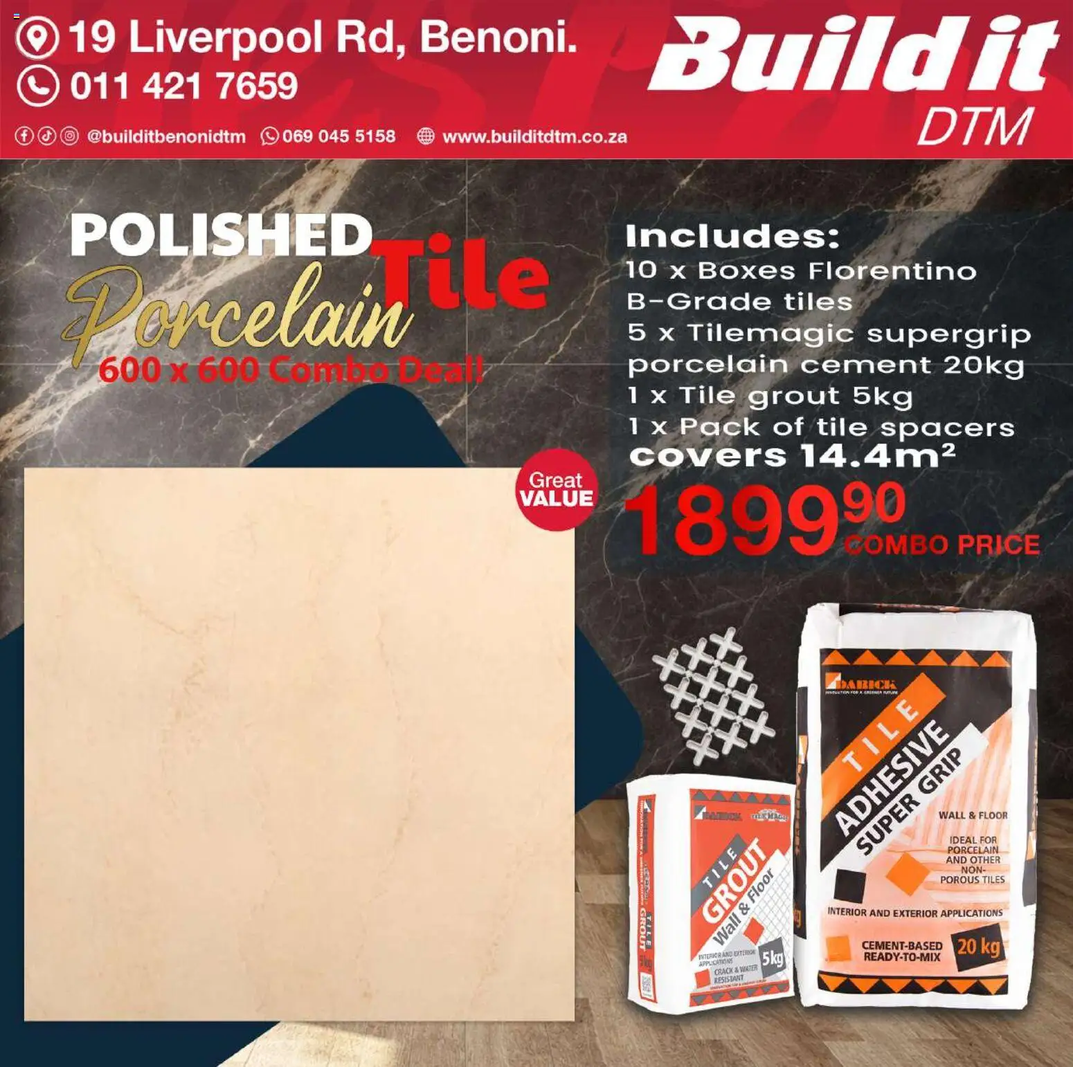 New Build It catalogue – valid from 19.03.2026 | Page: 2 | Products: Tile grout, Adhesive, Water, Cement