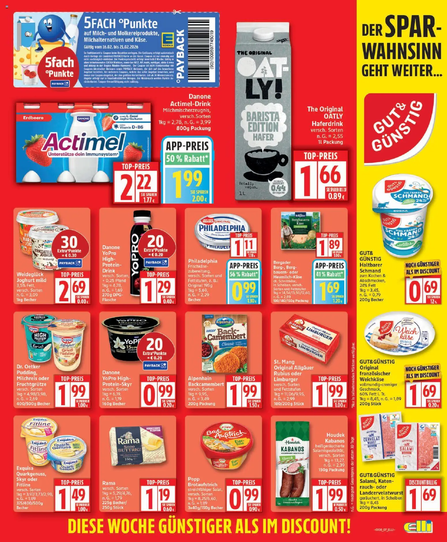 Elli Markt Prospekt 	 – gültig ab 16.02.2026 | Seite: 7 | Produkte: Actimel, Rama, Haferdrink, Wurst