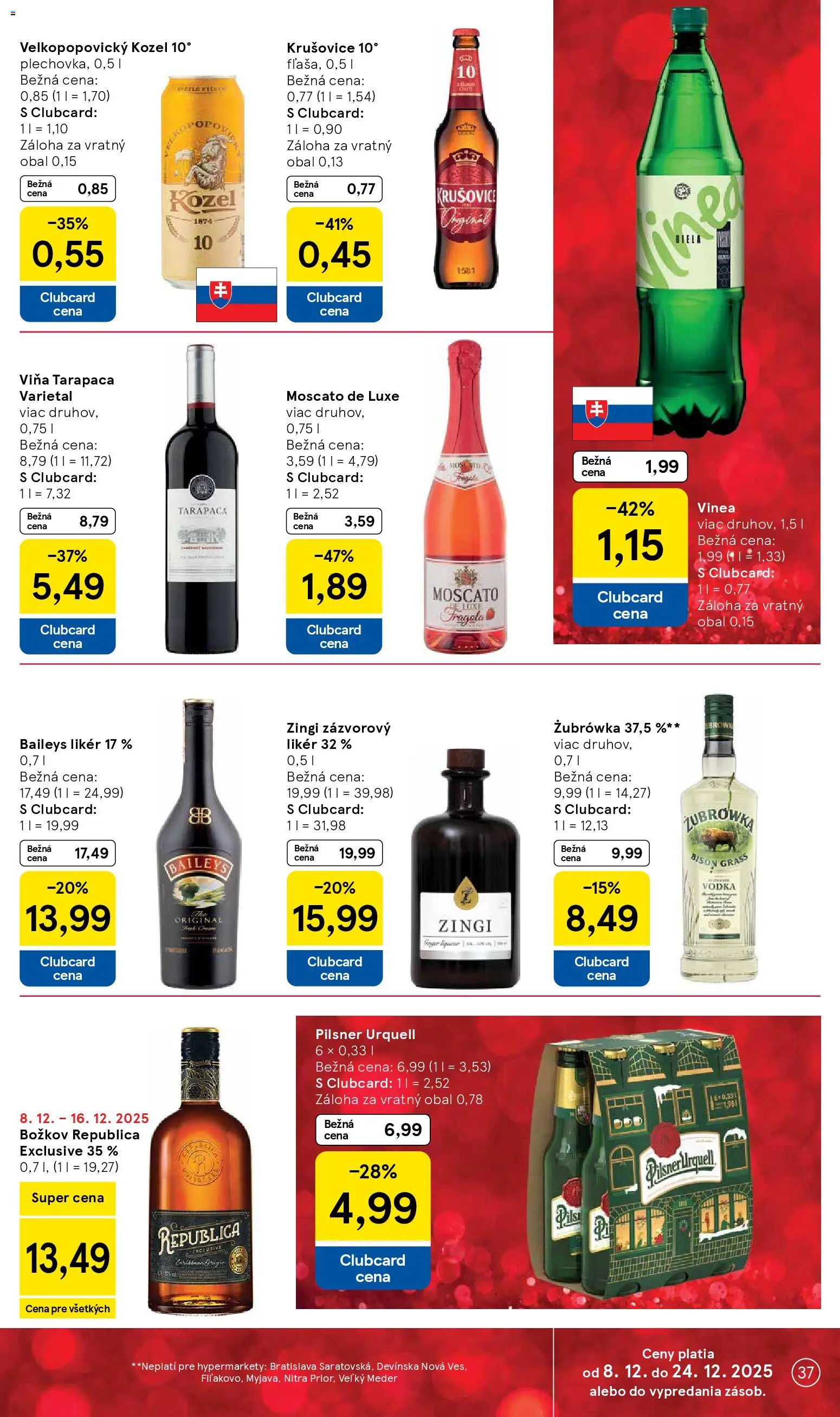 Nové Tesco akcie – leták je platný od 08.12.2025 | Strana: 37 | Produkty: Republica, Krušovice, Vodka, Baileys