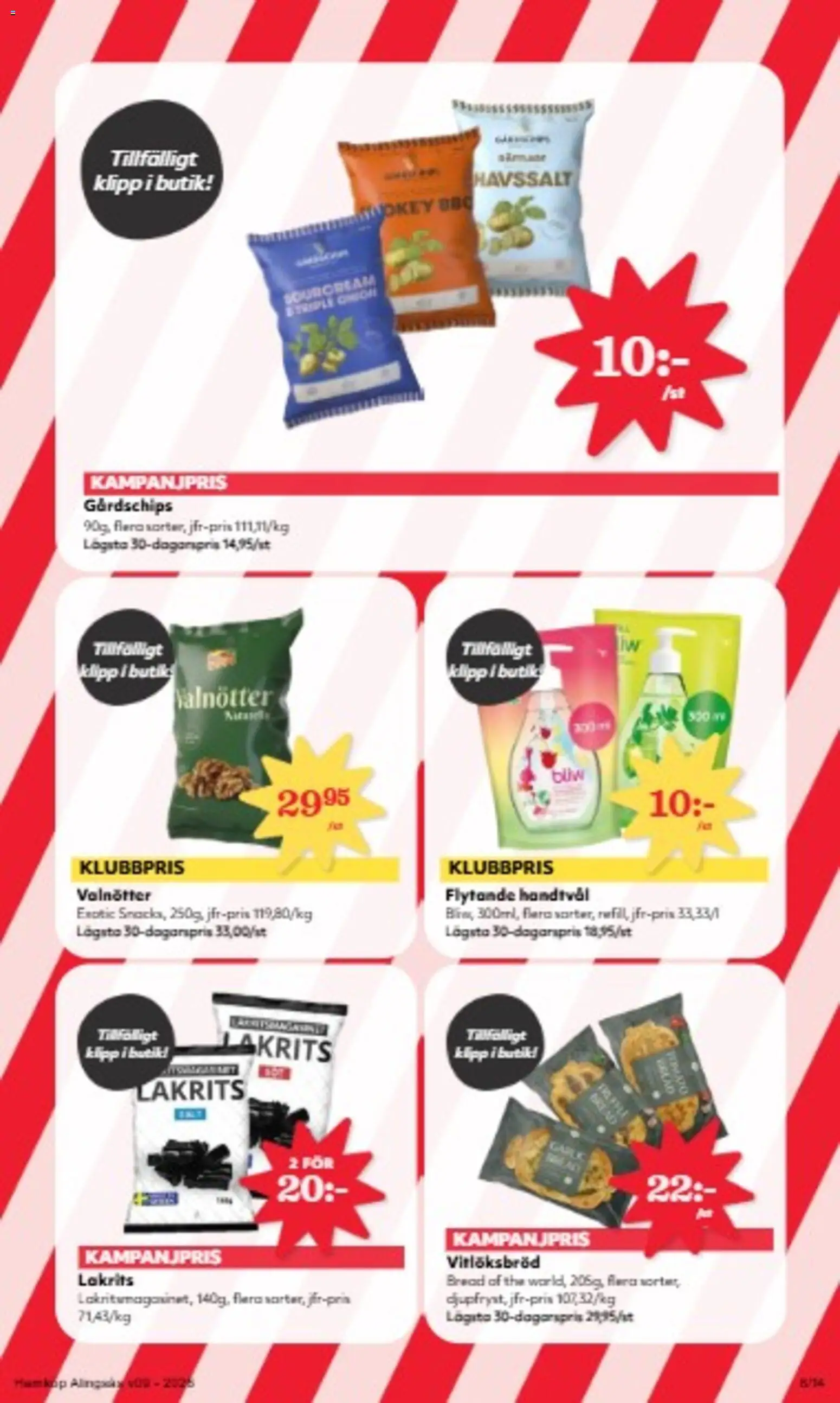 Hemköp reklamblad aktuell från 23.02.2026 | Sida: 8 | Produkter: Lakrits, Chips, Handtvål